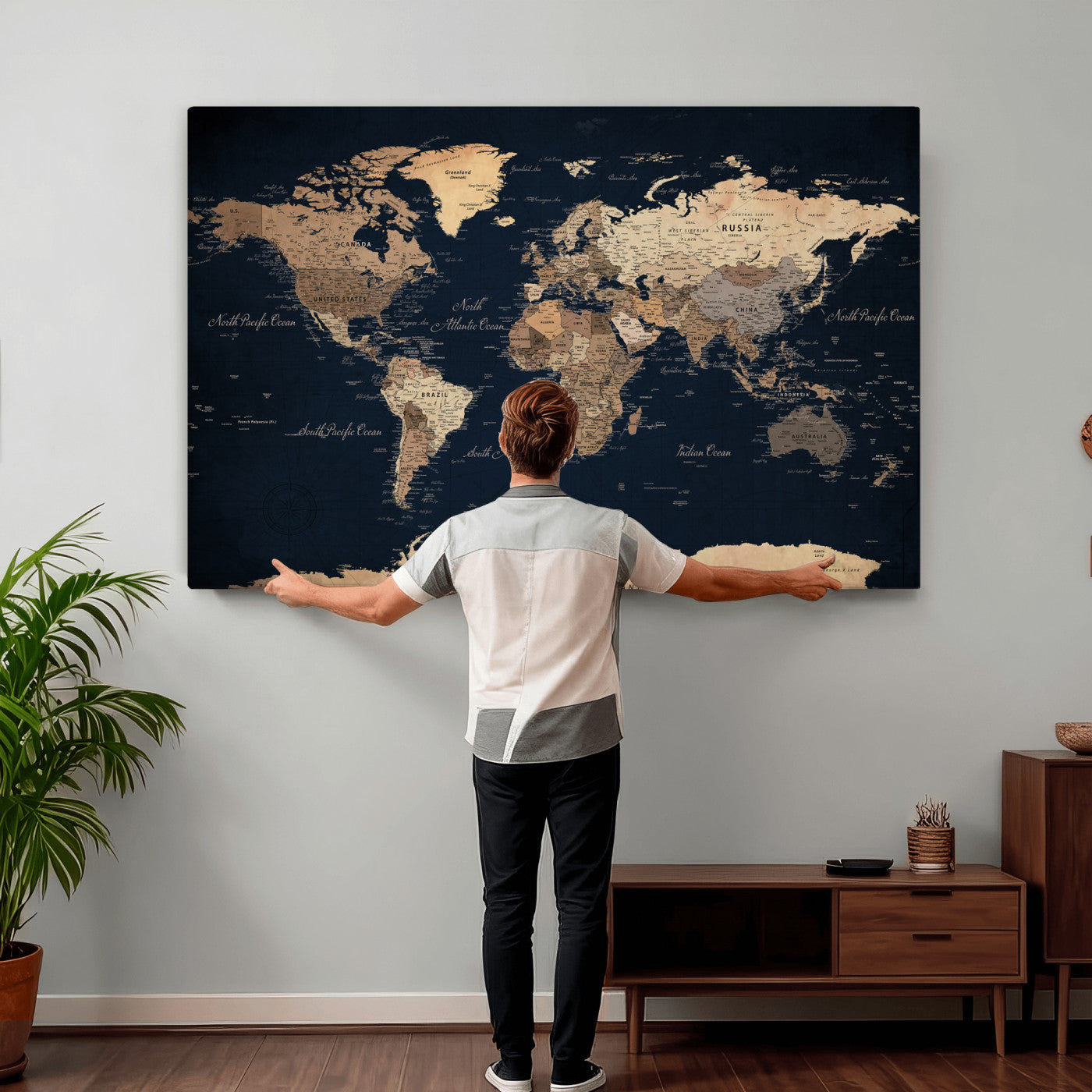 53971530-MGV-CV-36X24 - World Map Wall Art Canvas Print, Modern Decorative Framed Map Artwork Prints for Living Room, Office, Bedroom Wall Decor