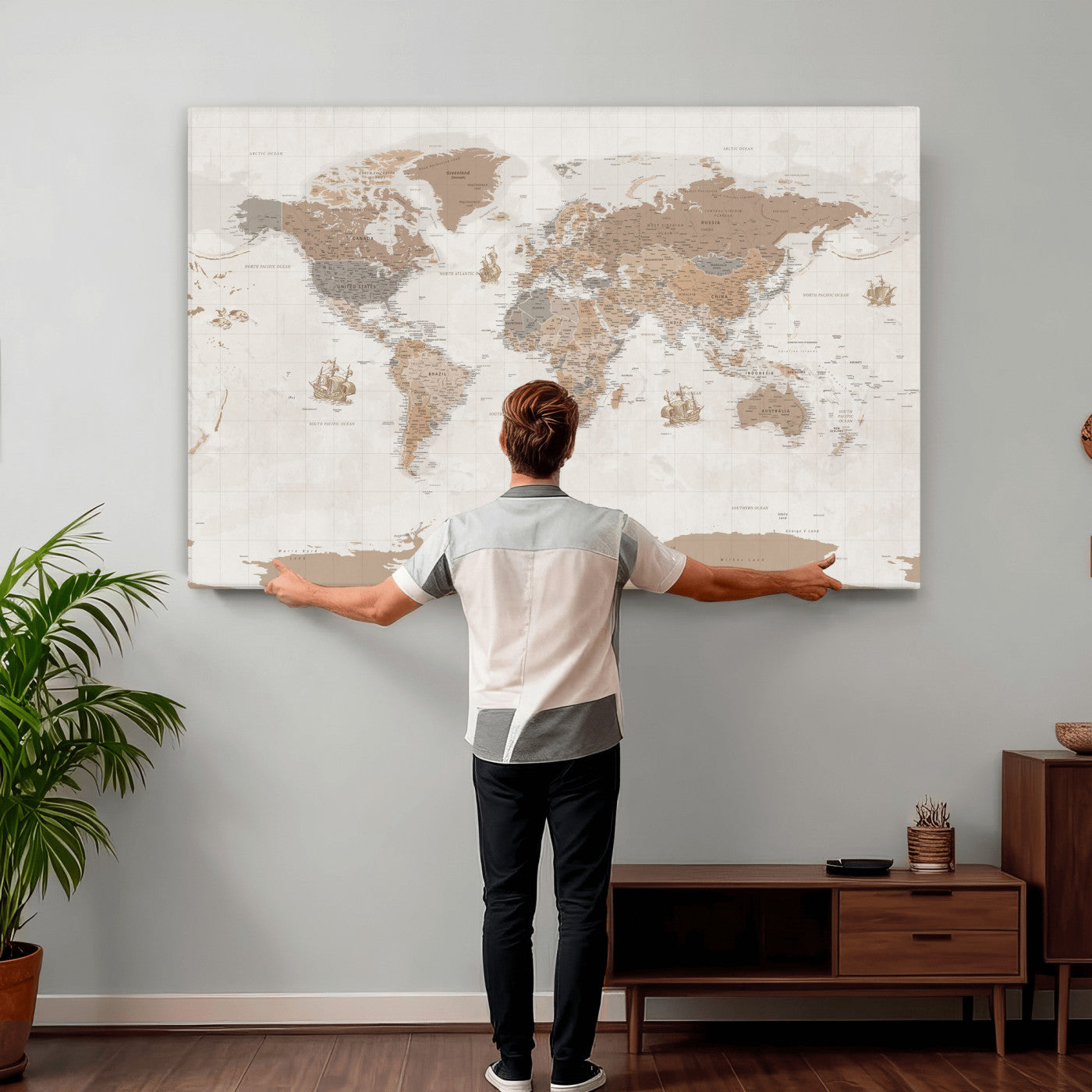 85057279-MGV-CV-36X24 - World Map Wall Art Canvas Print, Modern Decorative Framed Map Artwork Prints for Living Room, Office, Bedroom Wall Decor