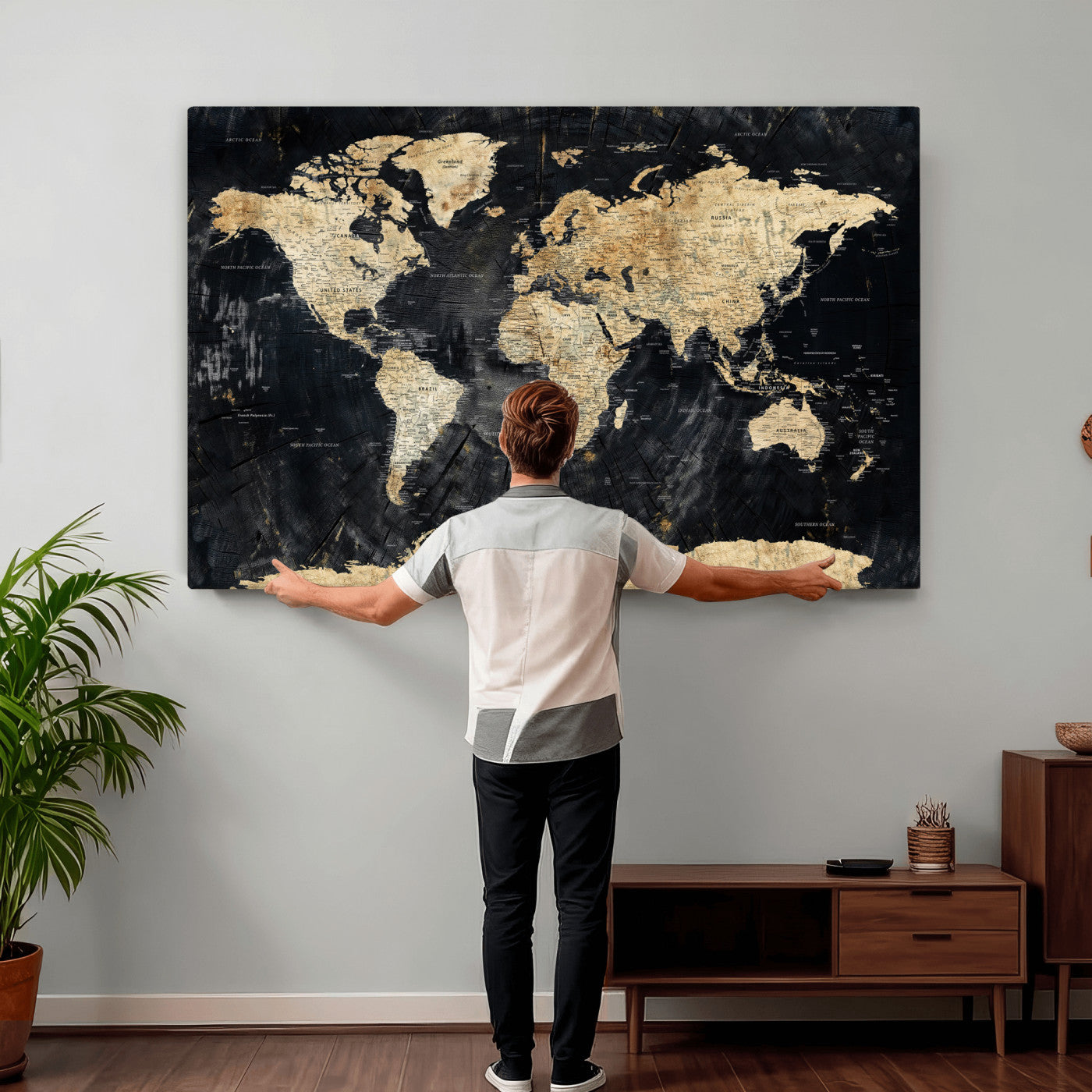 45535041-MGV-CV-36X24 - World Map Wall Art Canvas Print, Modern Decorative Framed Map Artwork Prints for Living Room, Office, Bedroom Wall Decor
