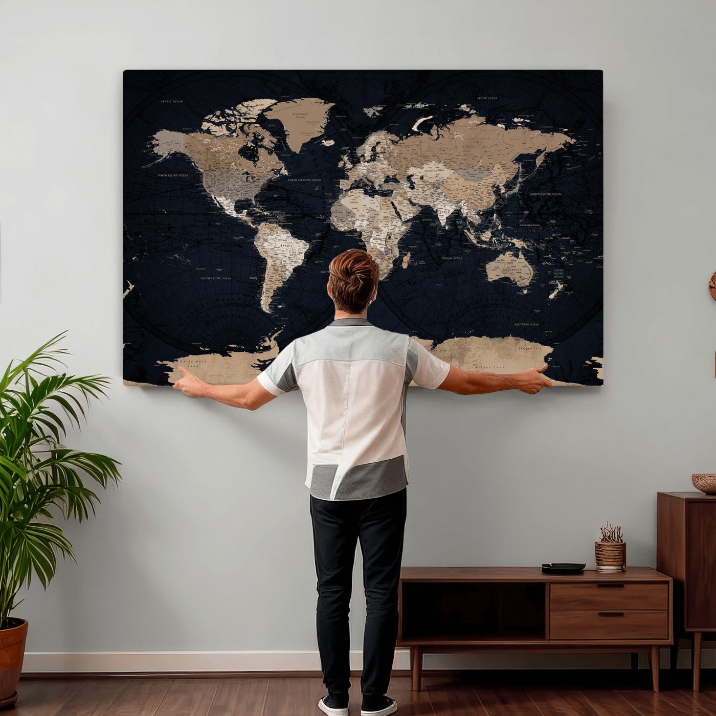 25812727-MGV-CV-36X24 - World Map Wall Art Canvas Print, Modern Decorative Framed Map Artwork Prints for Living Room, Office, Bedroom Wall Decor