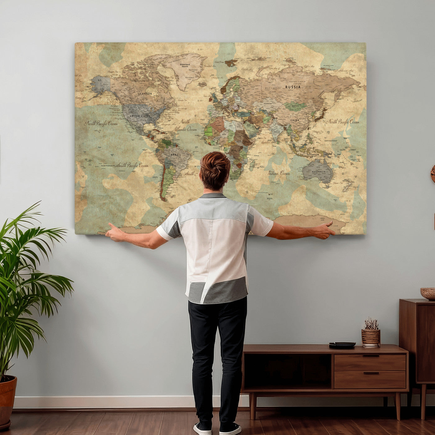 72396478-MGV-CV-36X24 - World Map Wall Art Canvas Print, Modern Decorative Framed Map Artwork Prints for Living Room, Office, Bedroom Wall Decor