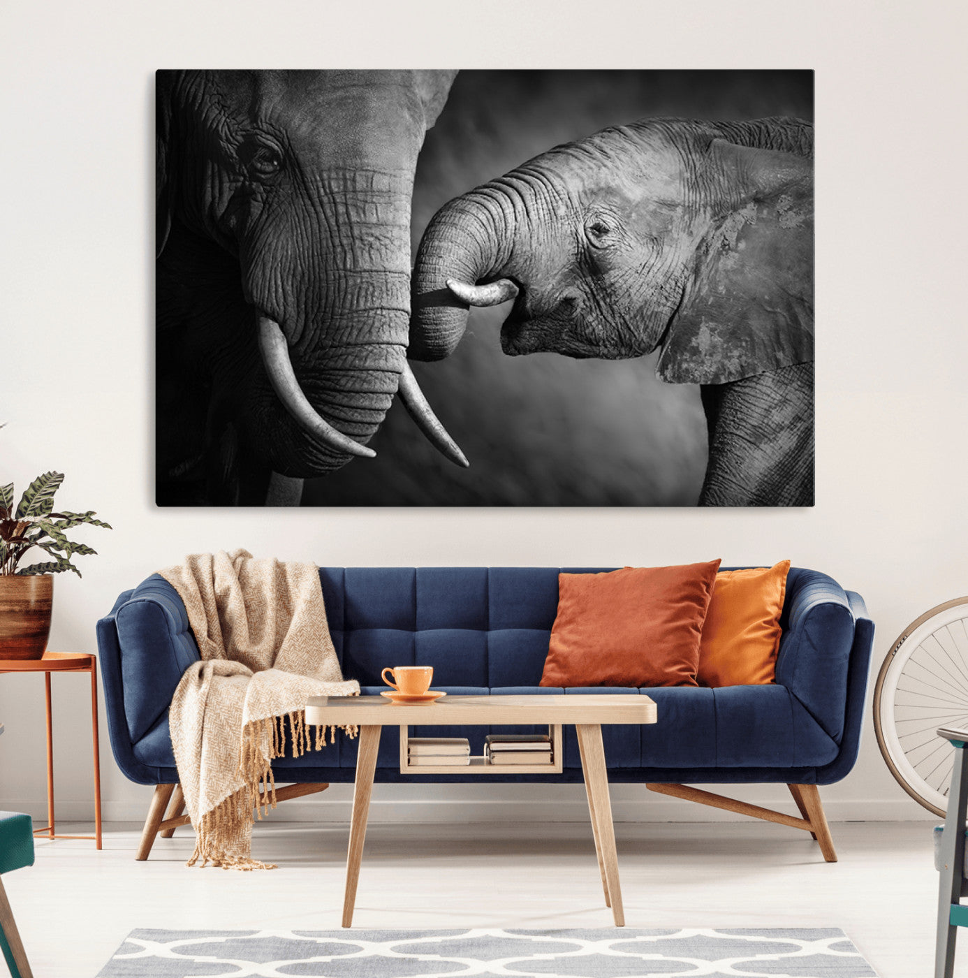 42691-MGV-CV-36X24-Elephant Family Wall Art Canvas, Framed Elephant Family Canvas Print