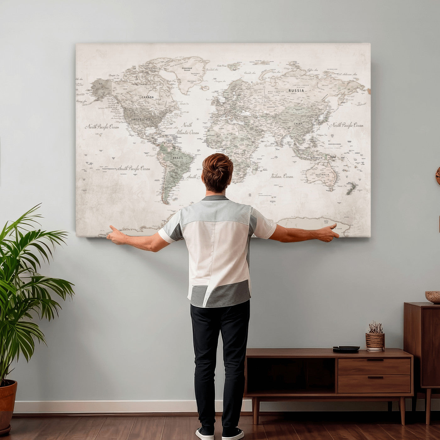 90355419-MGV-CV-36X24 - World Map Wall Art Canvas Print, Modern Decorative Framed Map Artwork Prints for Living Room, Office, Bedroom Wall Decor