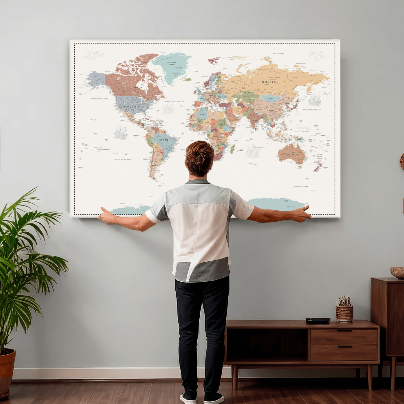 63447567-MGV-CV-36X24 - World Map Wall Art Canvas Print, Modern Decorative Framed Map Artwork Prints for Living Room, Office, Bedroom Wall Decor