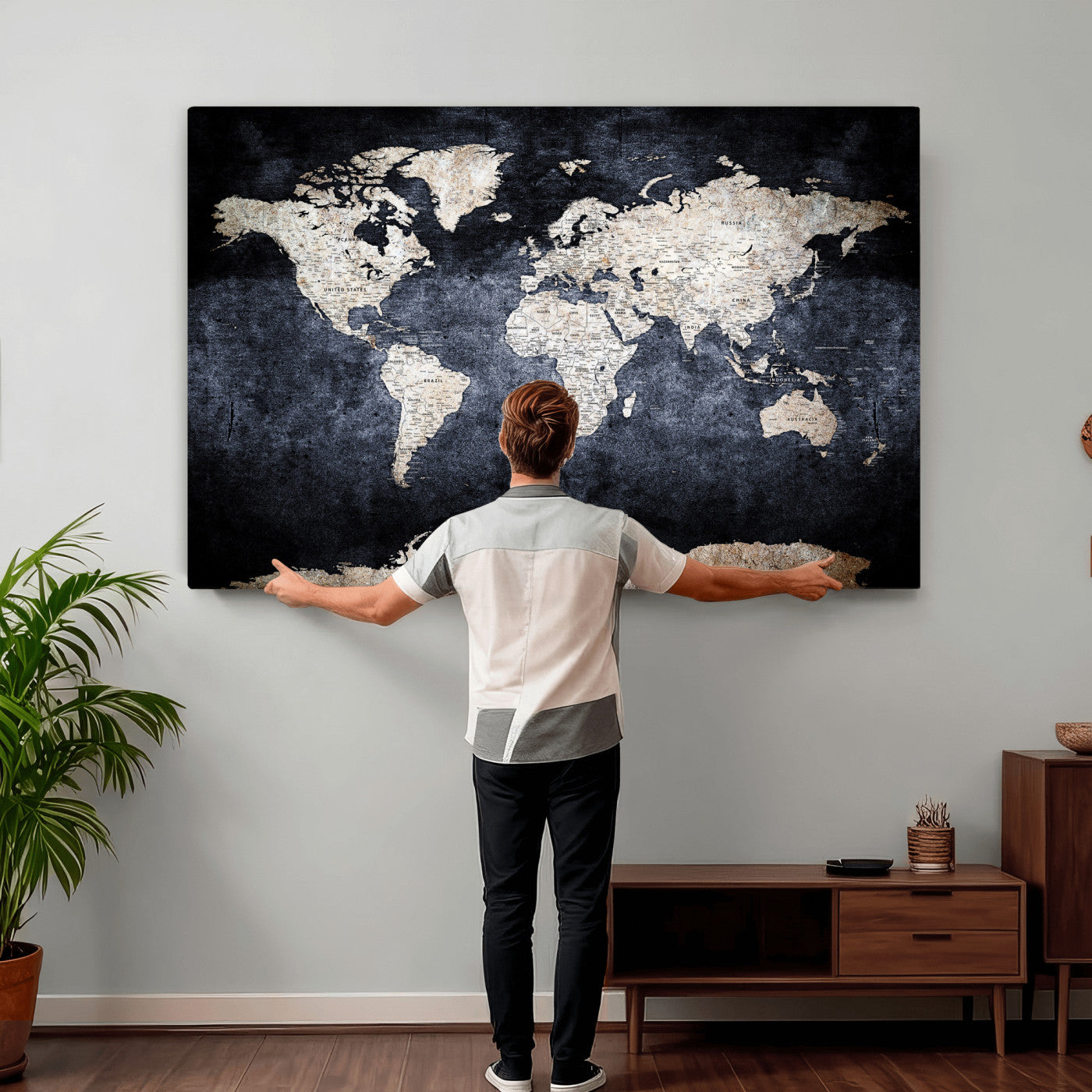 41193404-MGV-CV-36X24 - World Map Wall Art Canvas Print, Modern Decorative Framed Map Artwork Prints for Living Room, Office, Bedroom Wall Decor