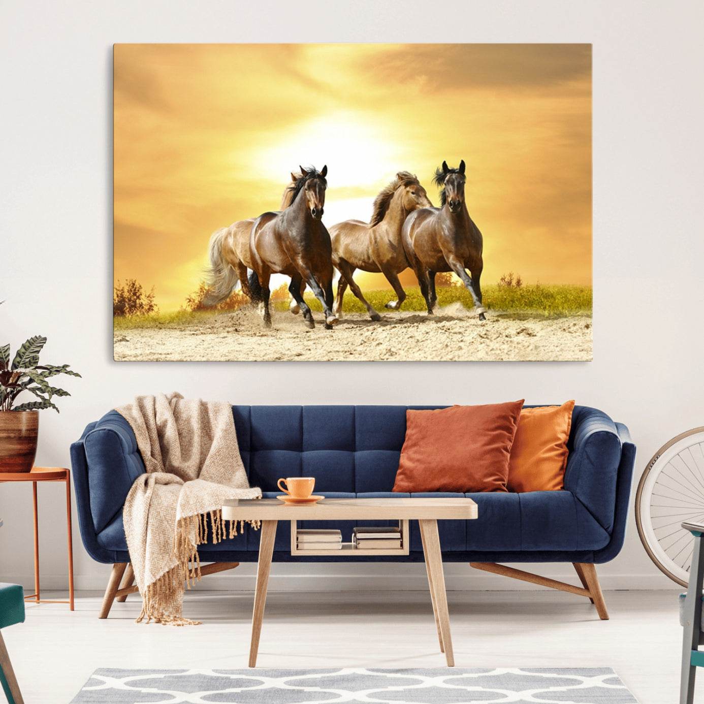 -Wild Horses Wall Art Canvas Print – Framed Galloping Herd Animal Artwork for Home, Office, Living Room, Guest Room