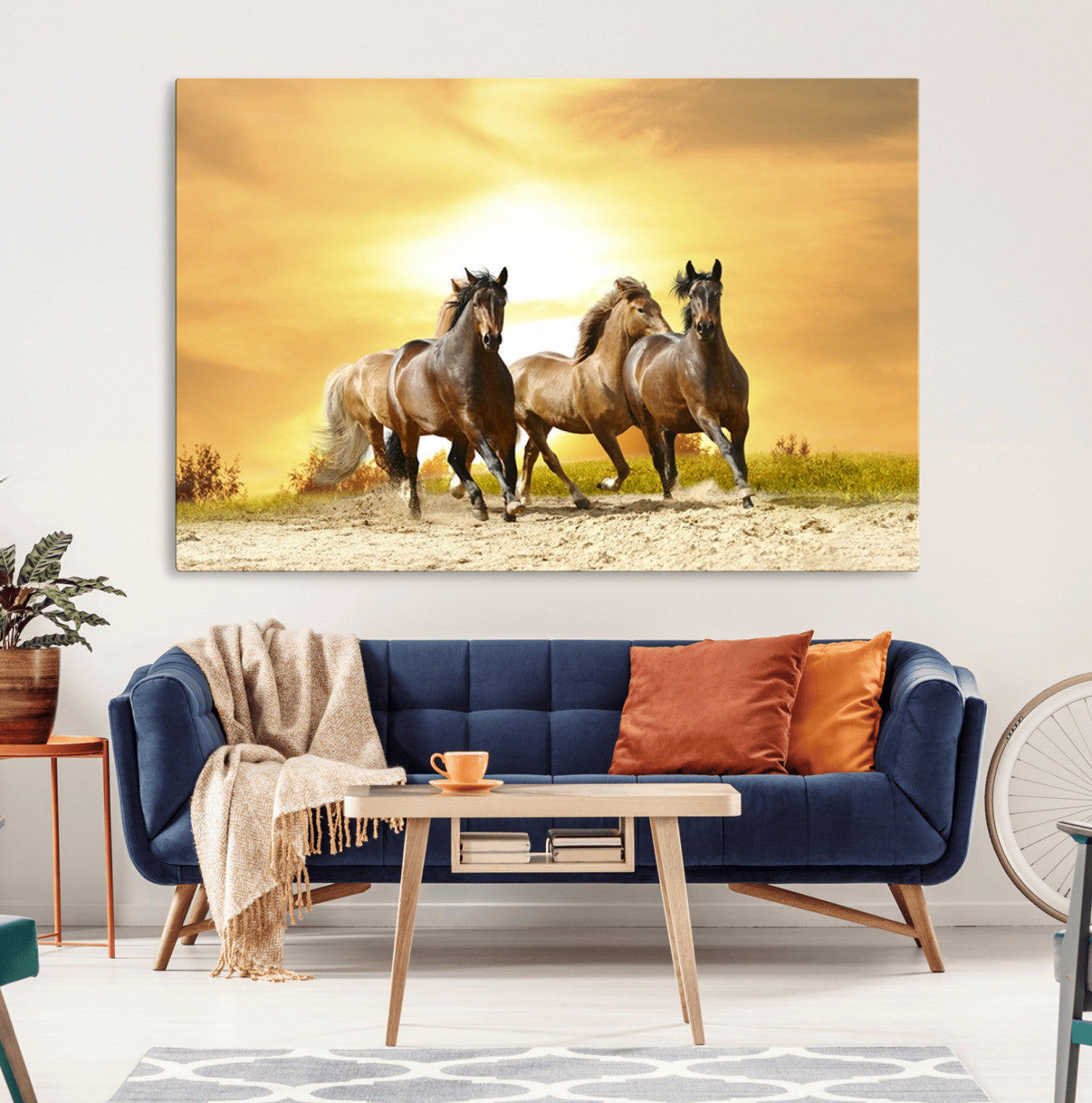44763-MGV-CV-36X24-Wild Horses Wall Art Canvas Print – Framed Galloping Herd Animal Artwork for Home, Office, Living Room, Guest Room