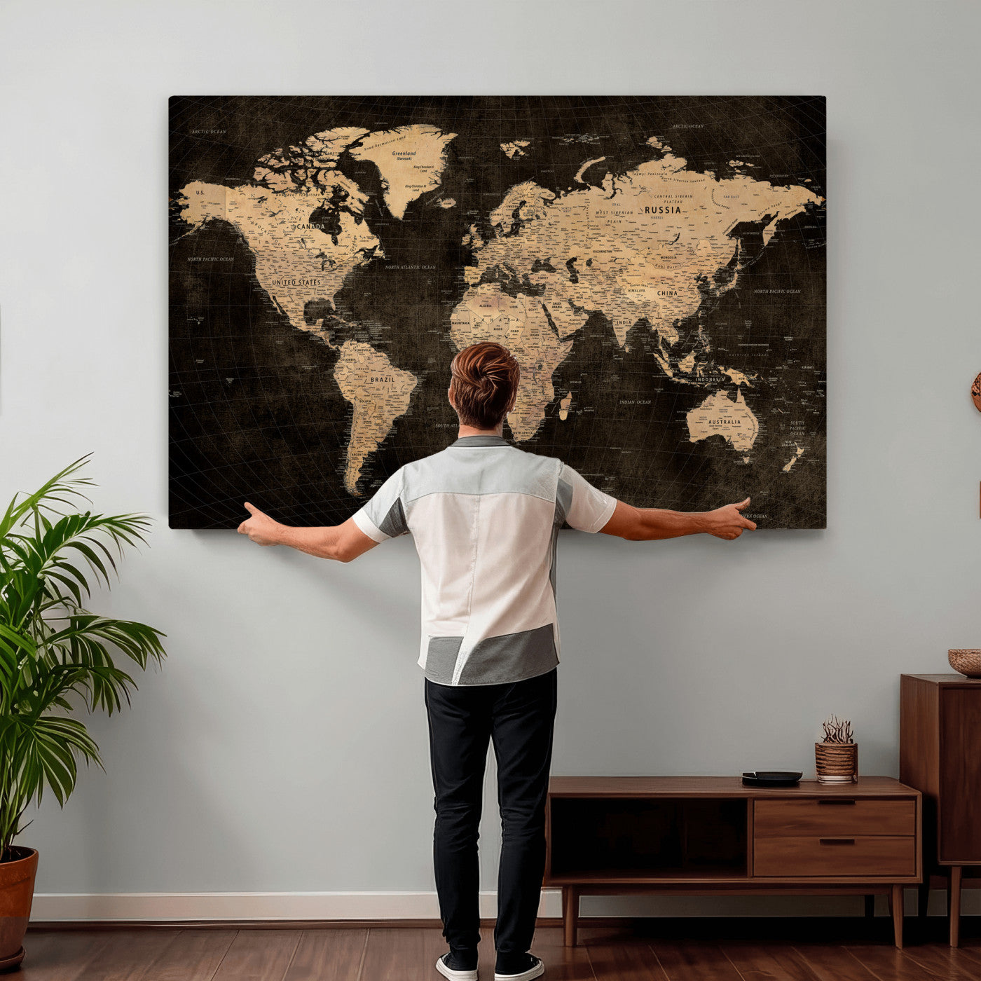 15118265-MGV-CV-36X24 - World Map Wall Art Canvas Print, Modern Decorative Framed Map Artwork Prints for Living Room, Office, Bedroom Wall Decor