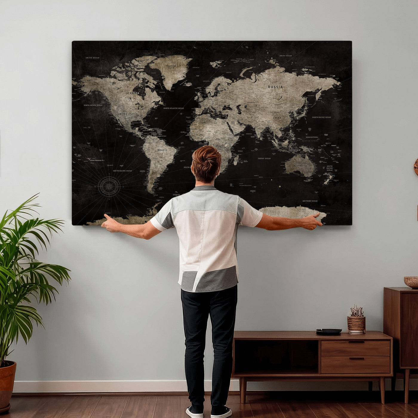 56225956-MGV-CV-36X24 - World Map Wall Art Canvas Print, Modern Decorative Framed Map Artwork Prints for Living Room, Office, Bedroom Wall Decor