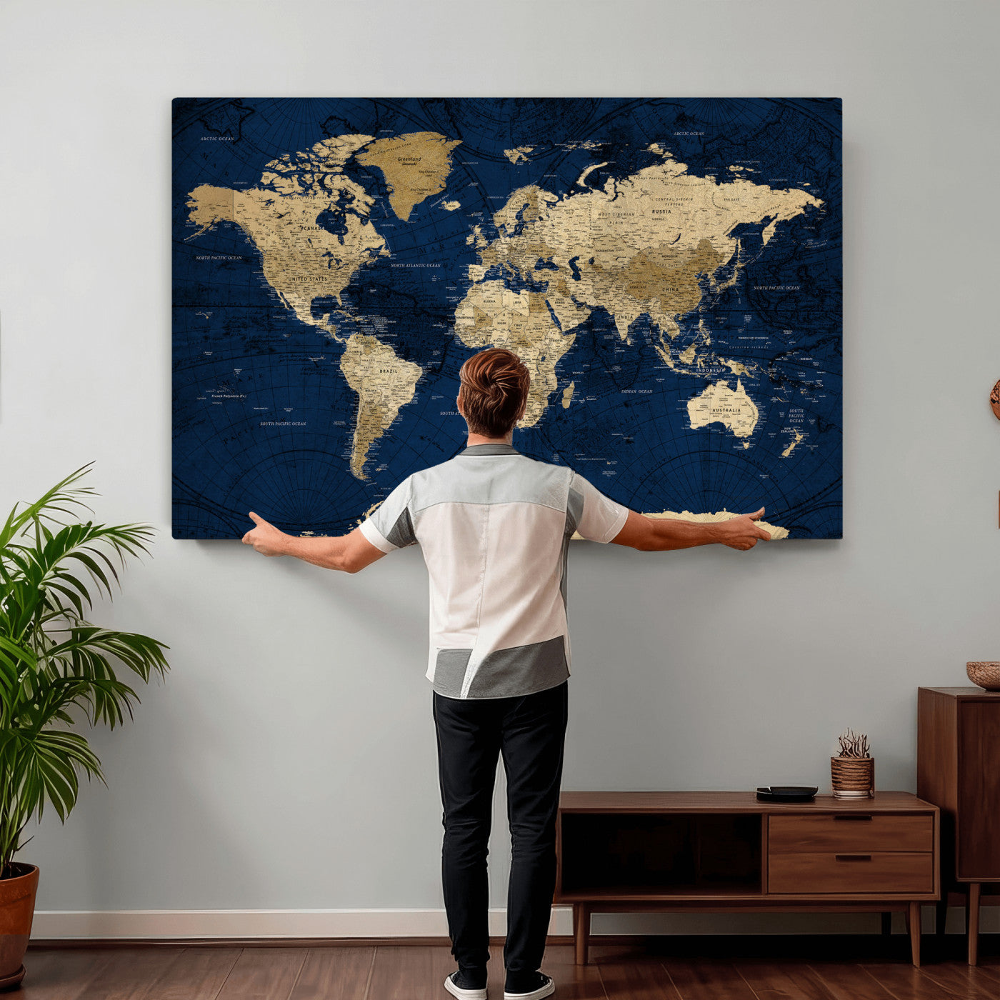 54770746-MGV-CV-36X24 - World Map Wall Art Canvas Print, Modern Decorative Framed Map Artwork Prints for Living Room, Office, Bedroom Wall Decor