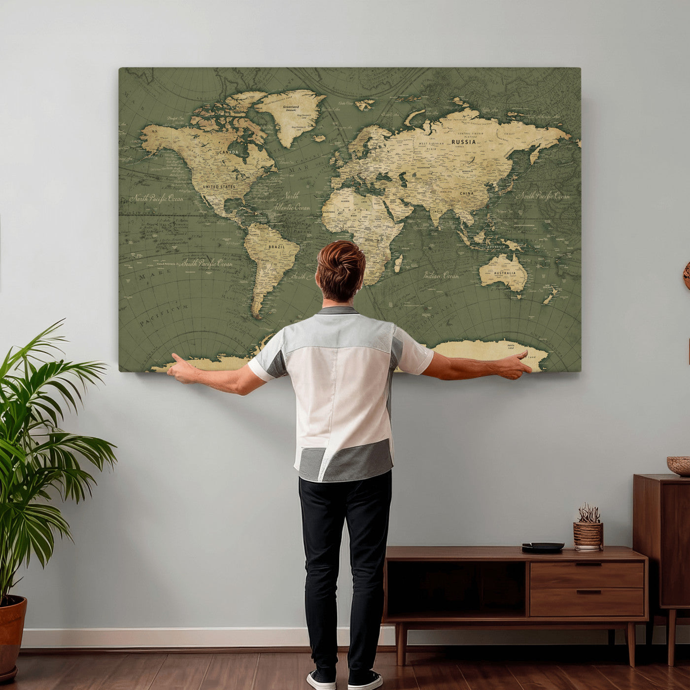 75846040-MGV-CV-36X24 - World Map Wall Art Canvas Print, Modern Decorative Framed Map Artwork Prints for Living Room, Office, Bedroom Wall Decor