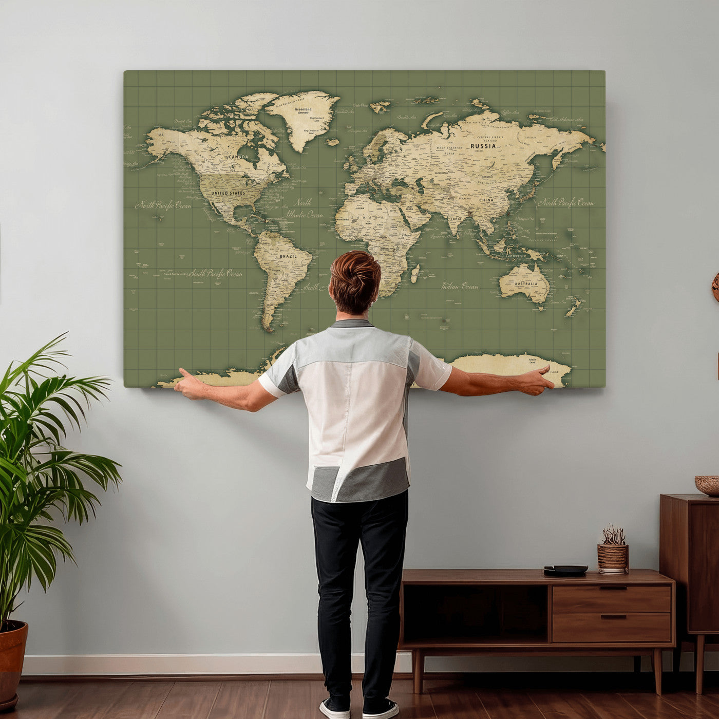 13750241-MGV-CV-36X24 - World Map Wall Art Canvas Print, Modern Decorative Framed Map Artwork Prints for Living Room, Office, Bedroom Wall Decor