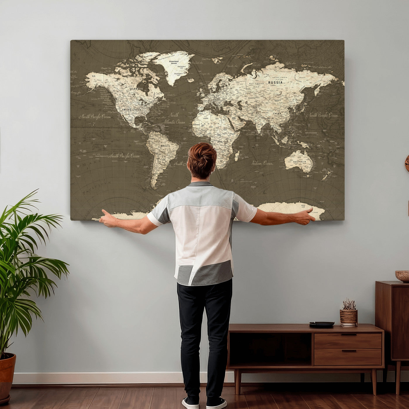 33202610-MGV-CV-36X24 - World Map Wall Art Canvas Print, Modern Decorative Framed Map Artwork Prints for Living Room, Office, Bedroom Wall Decor