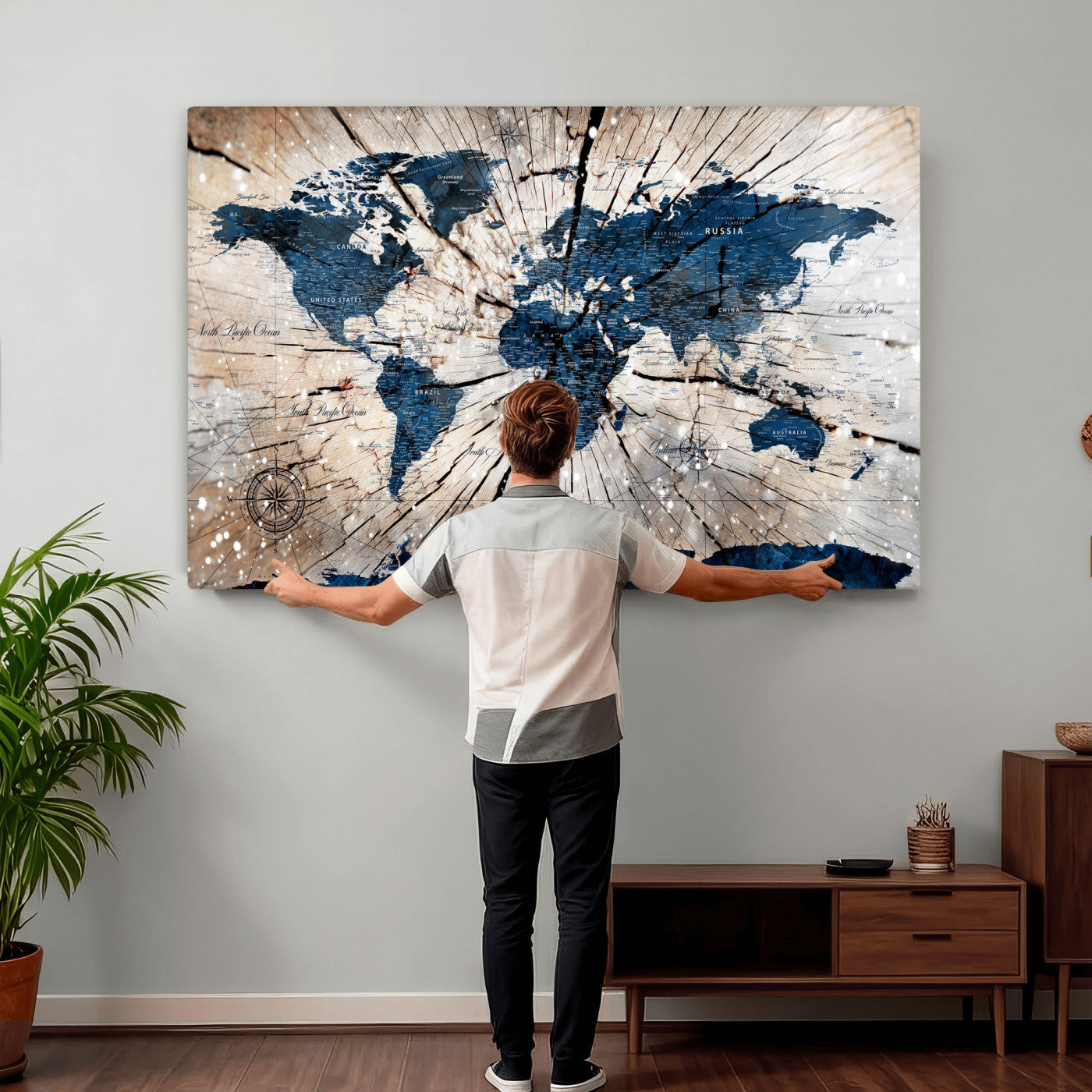 19478704-MGV-CV-36X24 - World Map Wall Art Canvas Print, Modern Decorative Framed Map Artwork Prints for Living Room, Office, Bedroom Wall Decor