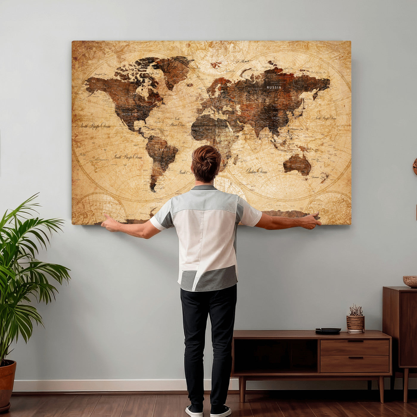 40760475-MGV-CV-36X24 - World Map Wall Art Canvas Print, Modern Decorative Framed Map Artwork Prints for Living Room, Office, Bedroom Wall Decor