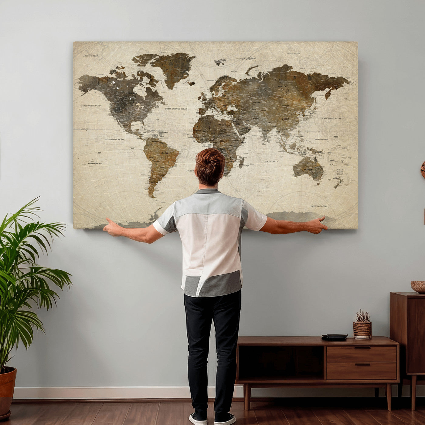 49623468-MGV-CV-36X24 - World Map Wall Art Canvas Print, Modern Decorative Framed Map Artwork Prints for Living Room, Office, Bedroom Wall Decor