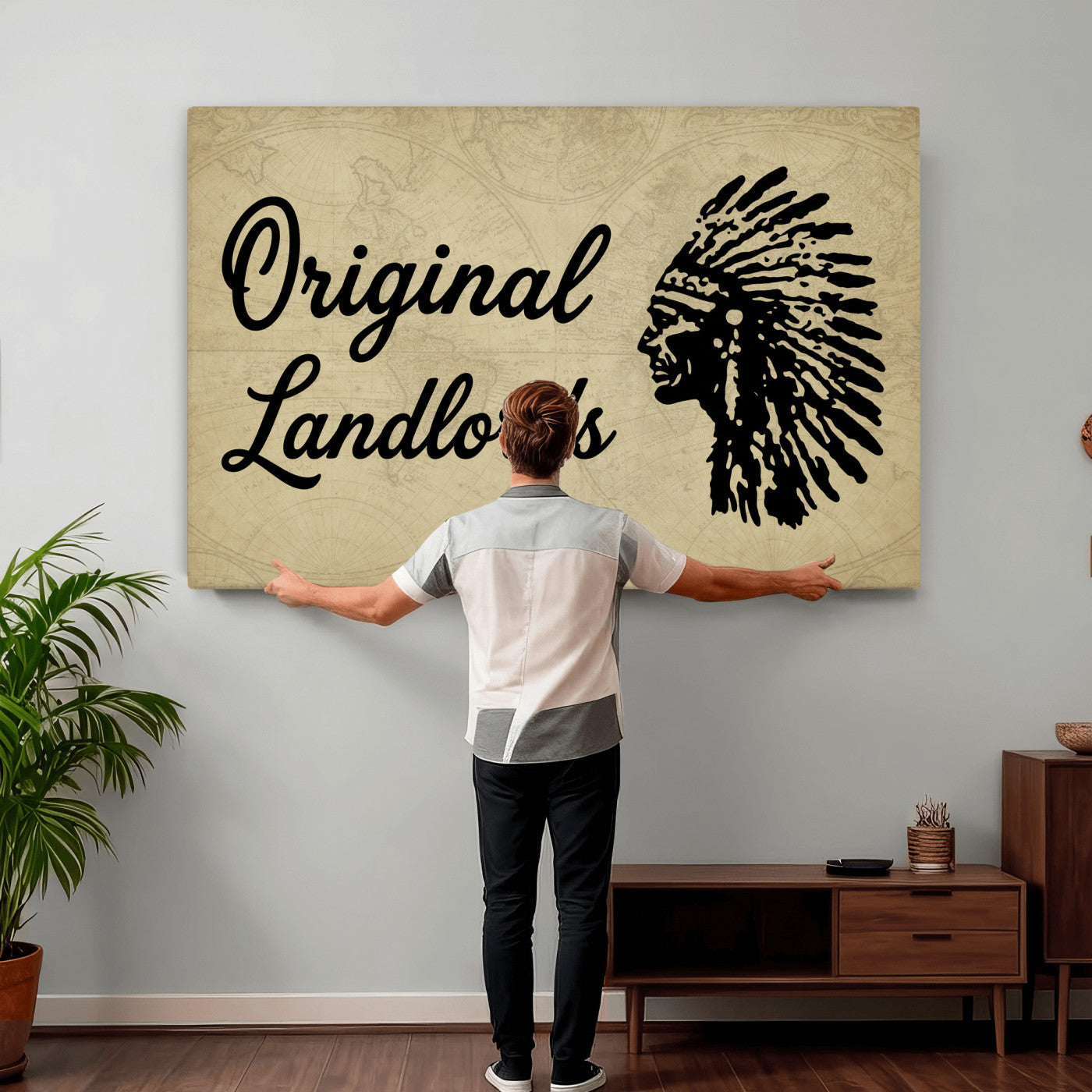 56844712-MGV-CV-36X24 - Original Landlords Wall Art Canvas Print, Native American Silhouette Artwork, Framed Wall Art Ready to Hang