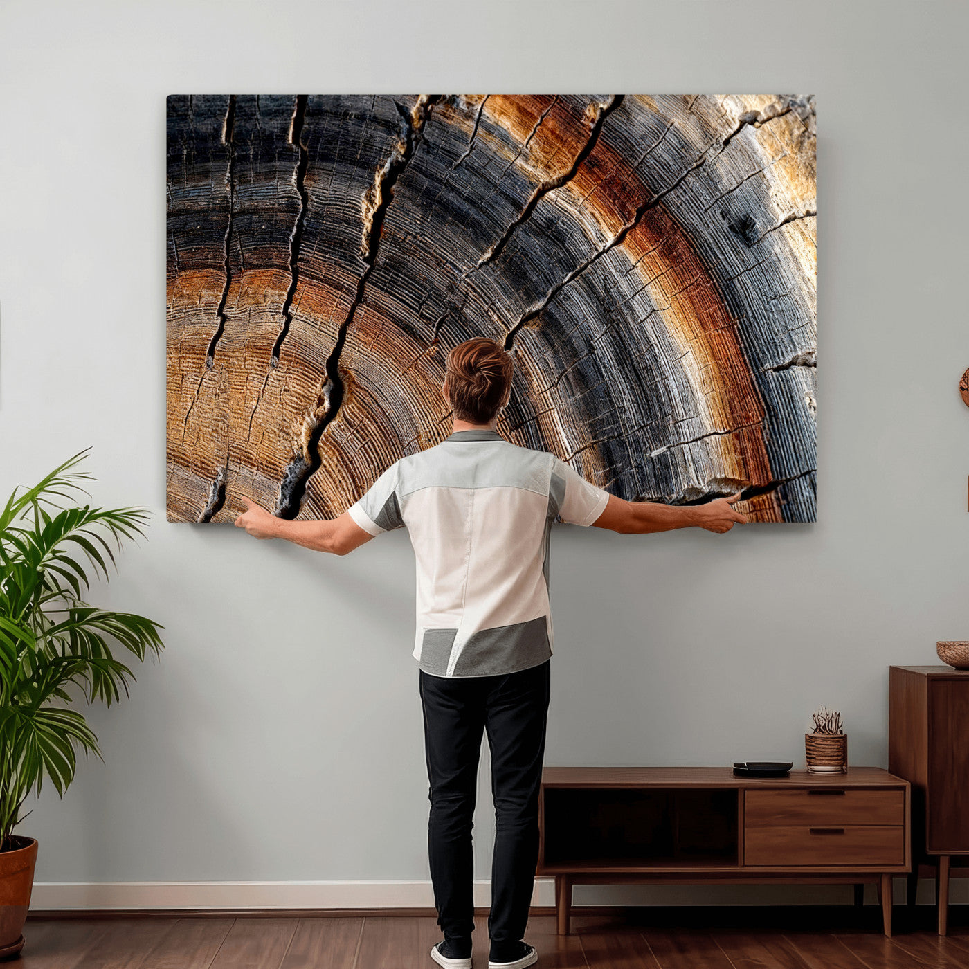 92693966E-MGV-CV-36X24 - Framed Large Abstract Wood Grain Canvas Print, Tree Ring Pattern Wall Art, Framed Canvas Ready to Hang