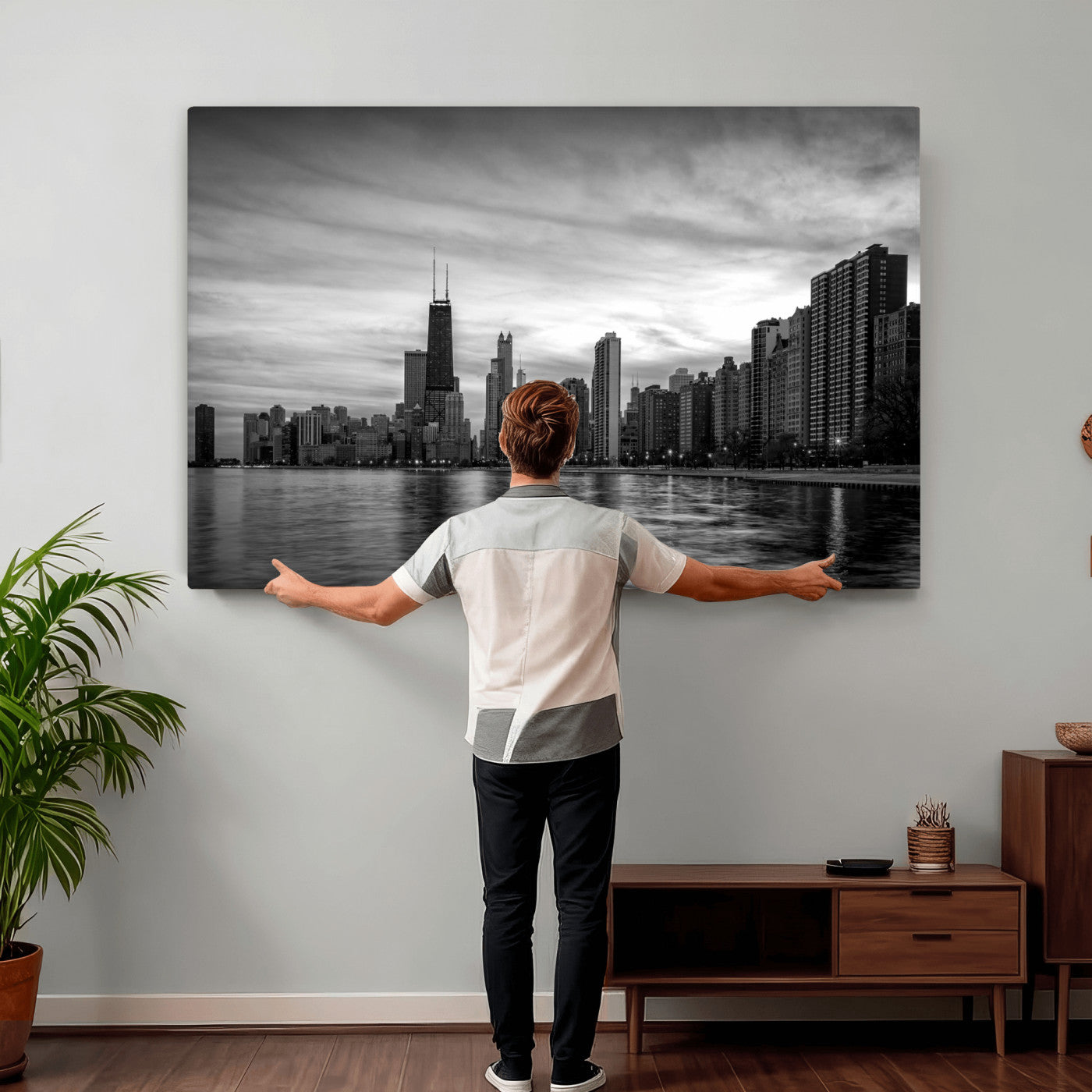 74552581-MGV-CV-36X24 - Chicago Wall Art Canvas Print, Chicago City Downtown Night Cityscape Print for Modern Urban Wall Decor