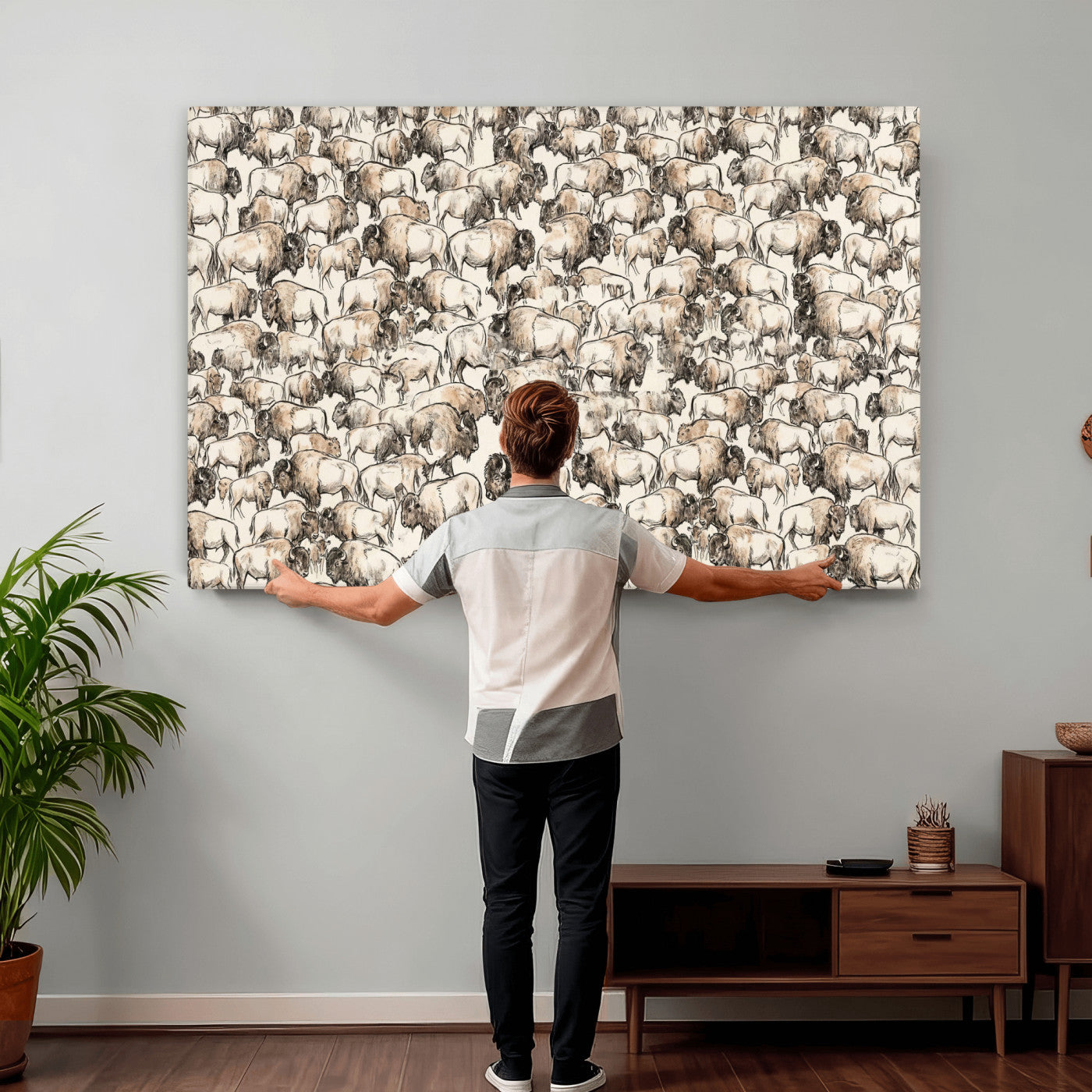 77502929-MGV-CV-36X24 - Farmhouse Animals Wall Art Canvas Print - Abstract Farm Animal Drawing Mid-Century Wall Art for Cabin Decor