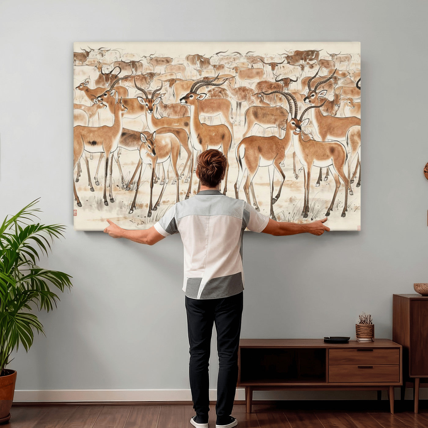 67375088-MGV-CV-36X24 - Farmhouse Animals Wall Art Canvas Print - Abstract Farm Animal Drawing Mid-Century Wall Art for Cabin Decor