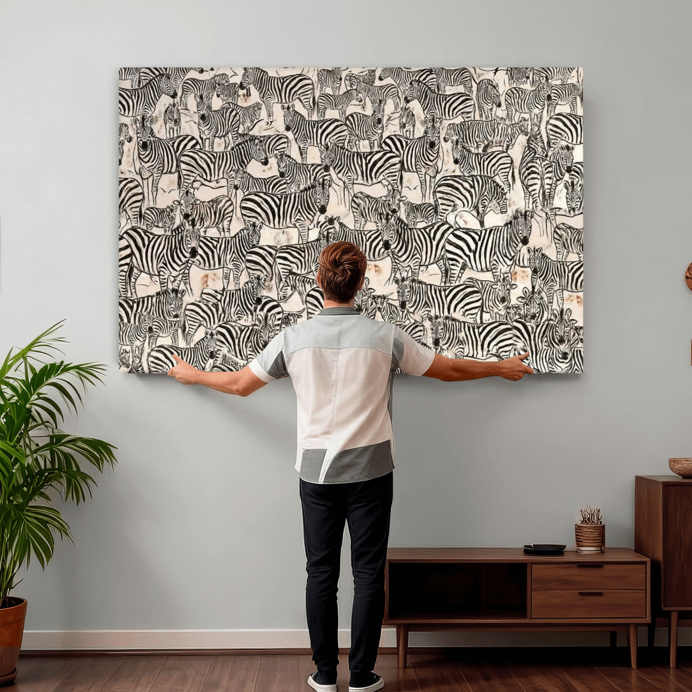 76453377-MGV-CV-36X24 - Farmhouse Animals Wall Art Canvas Print - Abstract Farm Animal Drawing Mid-Century Wall Art for Cabin Decor
