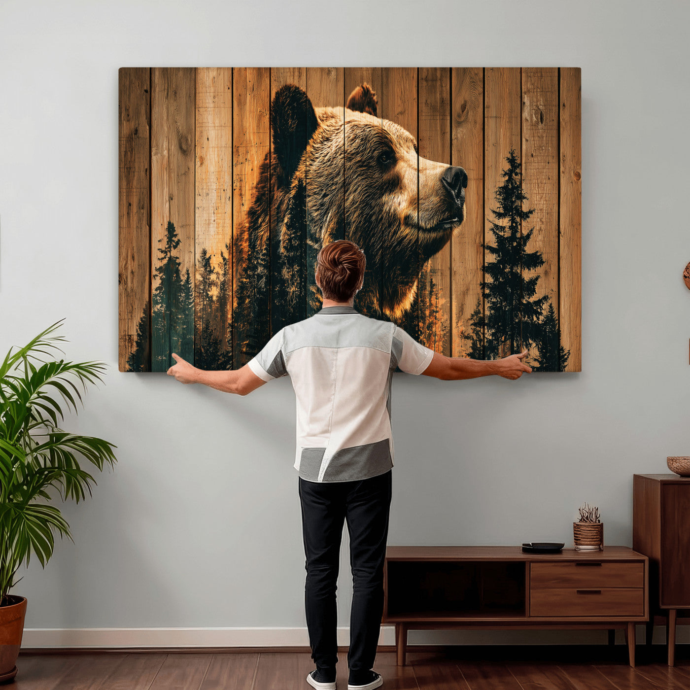 31552198-MGV-CV-36X24 - Rustic Bear Wall Art Canvas Print – Woodland Wildlife Artwork Print for Cabin, Lodge, and Farmhouse Home Decor