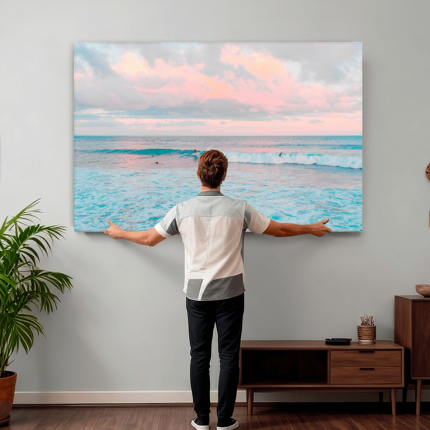 73216461-MGV-CV-36X24 - Ocean Wave Wall Art Canvas Print, Pastel Surf Seascape Photography, Coastal Beach Wall Decor