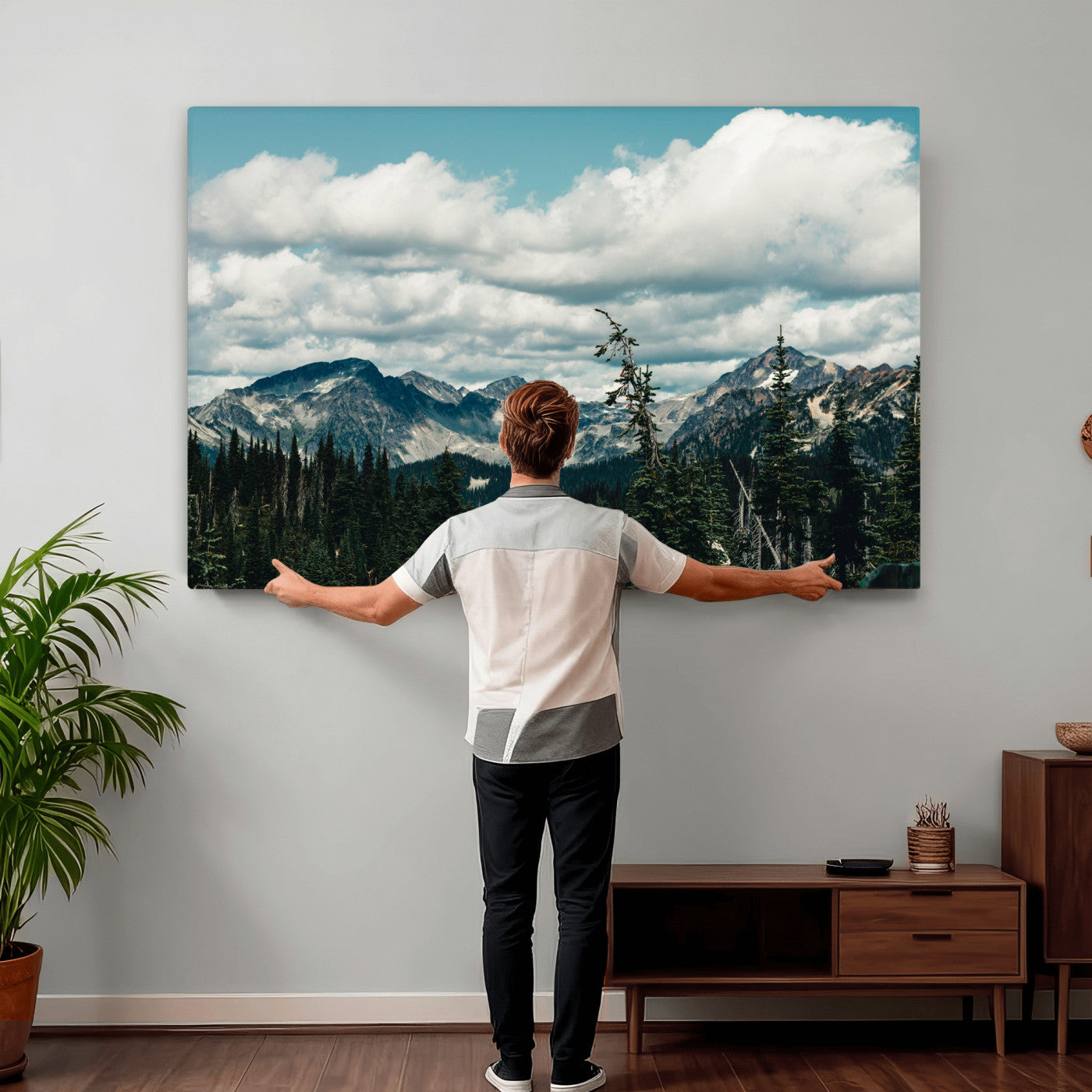 30416773-MGV-CV-36X24 - Mountain Forest Wall Art Canvas Print, Alpine Pine Tree Landscape Photography, Scenic Wilderness Mountain View, Nature Wall Decor