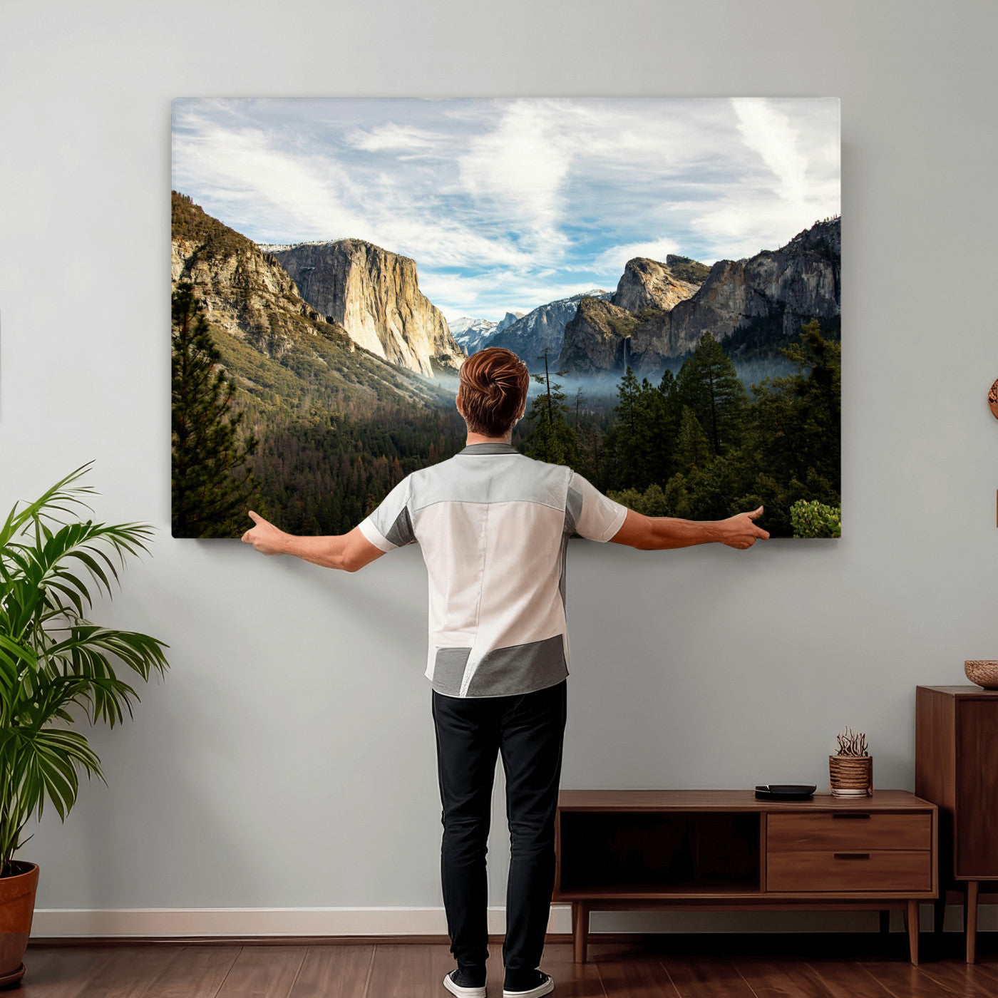 15089394-MGV-CV-36X24 - Yosemite Valley Mountain Landscape Wall Art Canvas Print, Granite Cliff Forest Valley Canvas Print, California National Park Scenic Art Printing