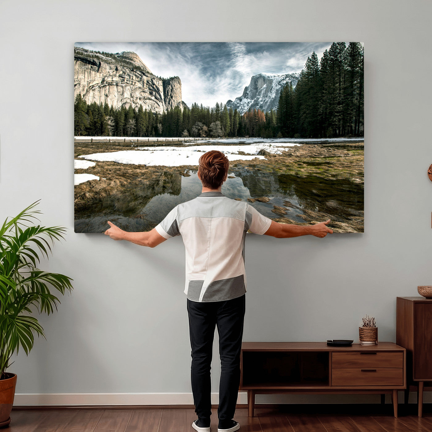 14527348-MGV-CV-36X24 - Yosemite Valley Mountain Landscape Wall Art Canvas Print, Granite Cliff Forest Valley Canvas Print, California National Park Scenic Art Printing