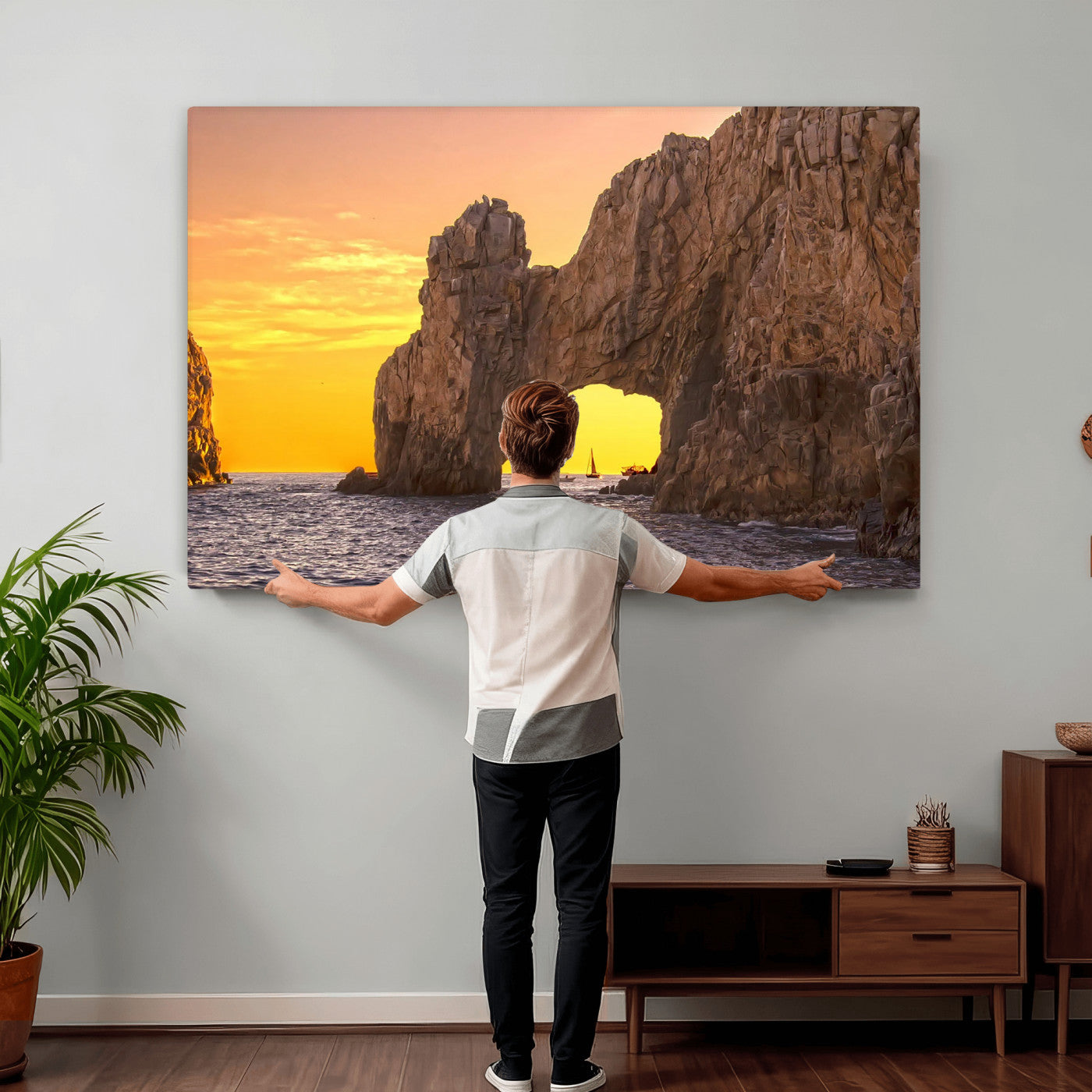 66414515-MGV-CV-36X24 - El Arco Cabo San Lucas Ocean Arch Wall Art Canvas Print, Baja California Rock Arch Seascape Canvas Print, Mexico Coastal Landmark Scenic Art Printing