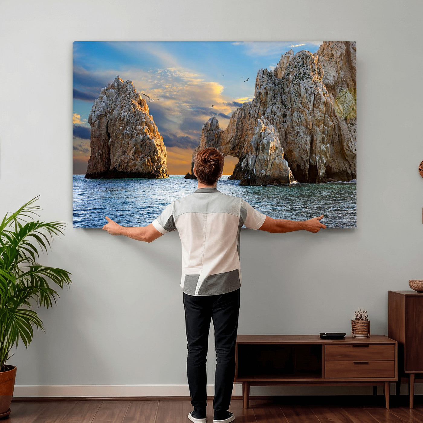 63505689-MGV-CV-36X24 - El Arco Cabo San Lucas Ocean Arch Wall Art Canvas Print, Baja California Rock Arch Seascape Canvas Print, Mexico Coastal Landmark Scenic Art Printing