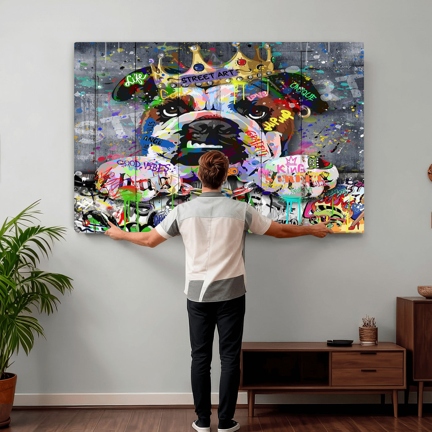 45209731-MGV-CV-36X24 - Dog Wall Decor for Teen Bedroom Decor - Graffiti Animal Canvas Wall Art for Teen Room Decor - Abstract Wall Painting Ready to Hang