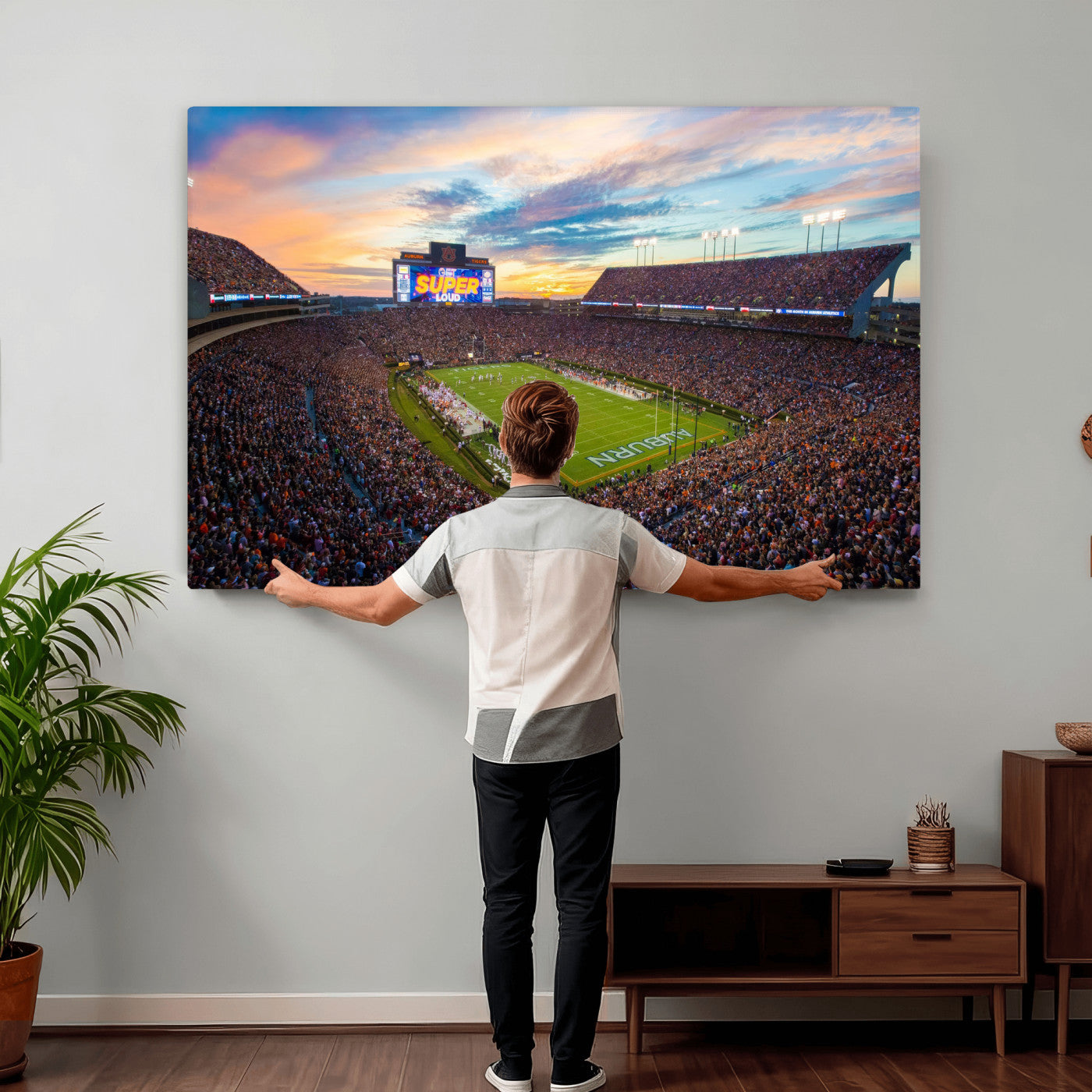 75203764-MGV-CV-36X24 - Auburn Stadium Sunset Wall Art Canvas Print, Jordan Hare Stadium Game Day Crowd, Auburn Tigers Football Artwork