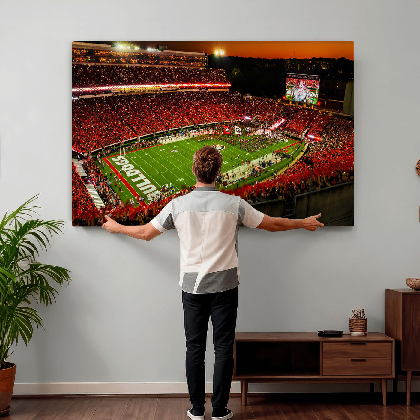 48894104-MGV-CV-36X24 - Georgia Bulldogs Stadium Wall Art Canvas Print, Sanford Stadium Night Game Panorama, College Football Crowd Wall Decor