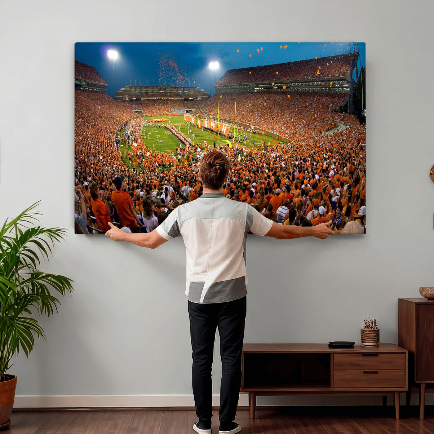 42850097-MGV-CV-36X24 - Clemson Tigers Memorial Stadium Wall Art Canvas Print, Death Valley Football Stadium Artwork, Packed Game Night Crowd Scene