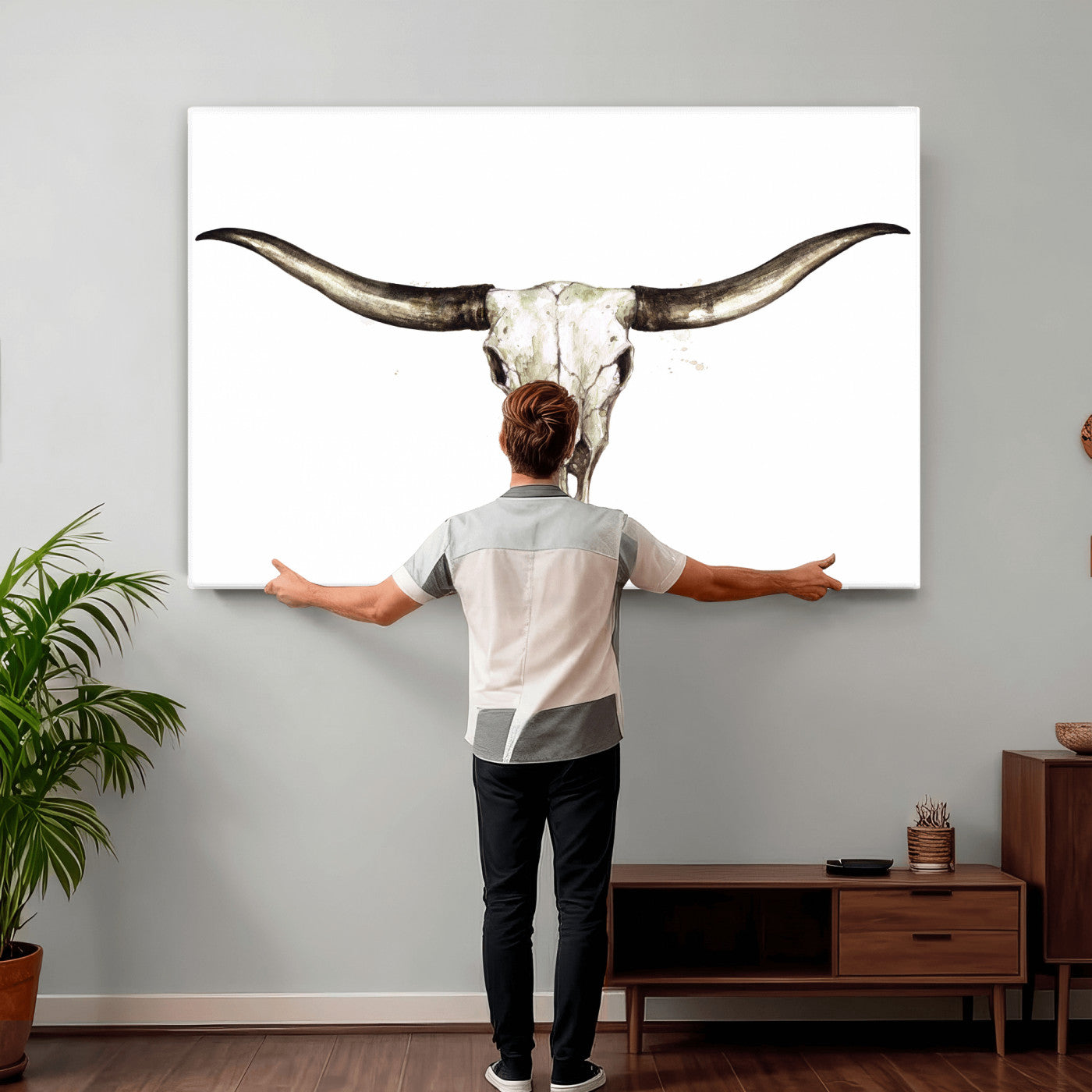 42788678A-MGV-CV-36X24 - Longhorn Skull Wall Art Canvas Print – Rustic Western Artwork Print for Living Room Wall Decor