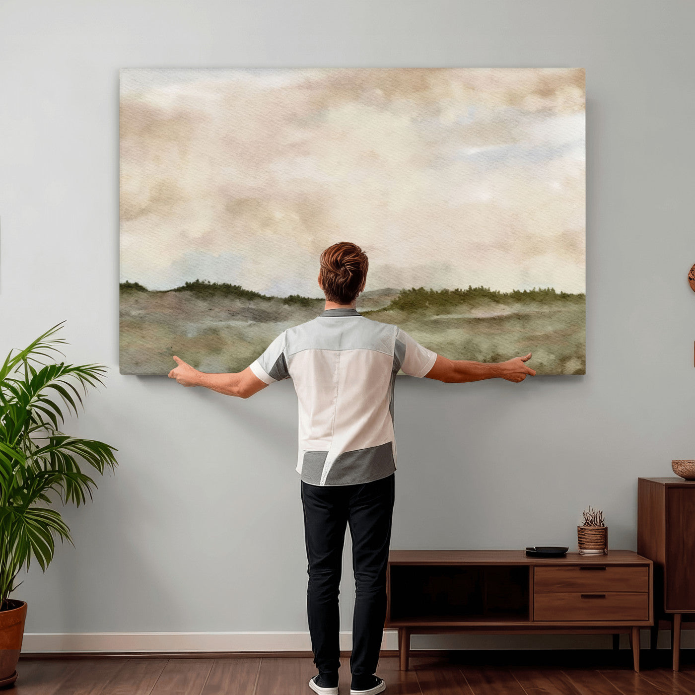 13578069-MGV-CV-36X24 - Abstract Landscape Wall Art Canvas Print, Watercolor Pastoral Landscape Painting Wall Decor for Modern Farmhouse Interiors