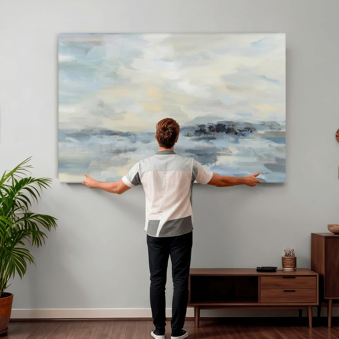 Abstract Coastal Landscape Wall Art Canvas Print | Soft Blue Gray Minimalist Art