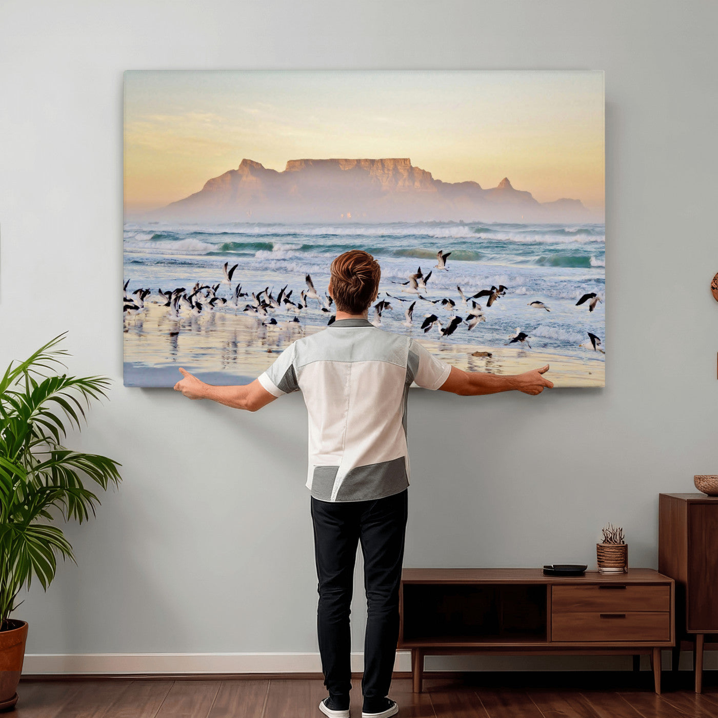 78989362-MGV-CV-36X24 - Seagulls Over Ocean Wall Art Canvas Print – Coastal Beach Landscape Artwork for Living Room Decor