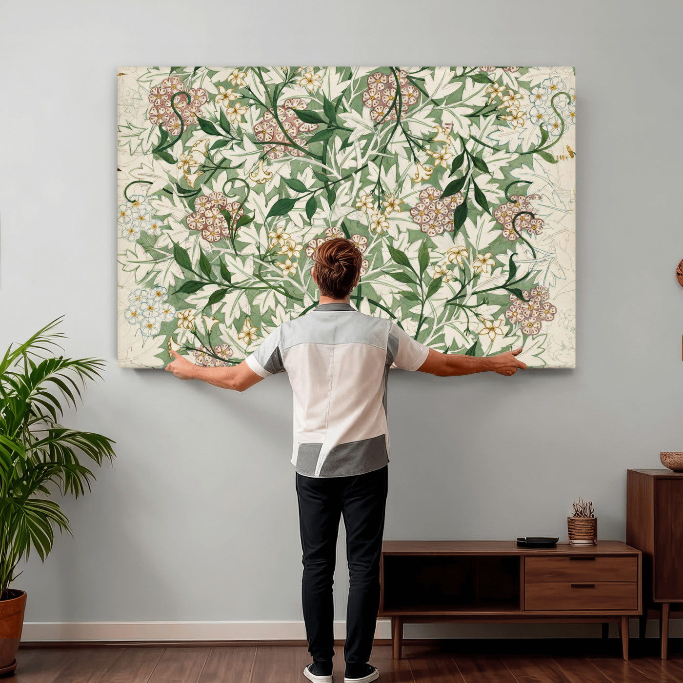 33560597-MGV-CV-36X24 - William Morris Jasmine 1872 Canvas Wall Art — Arts and Crafts Botanical Print | Vintage Green Floral Decor | Cottagecore Gift | Classic Art