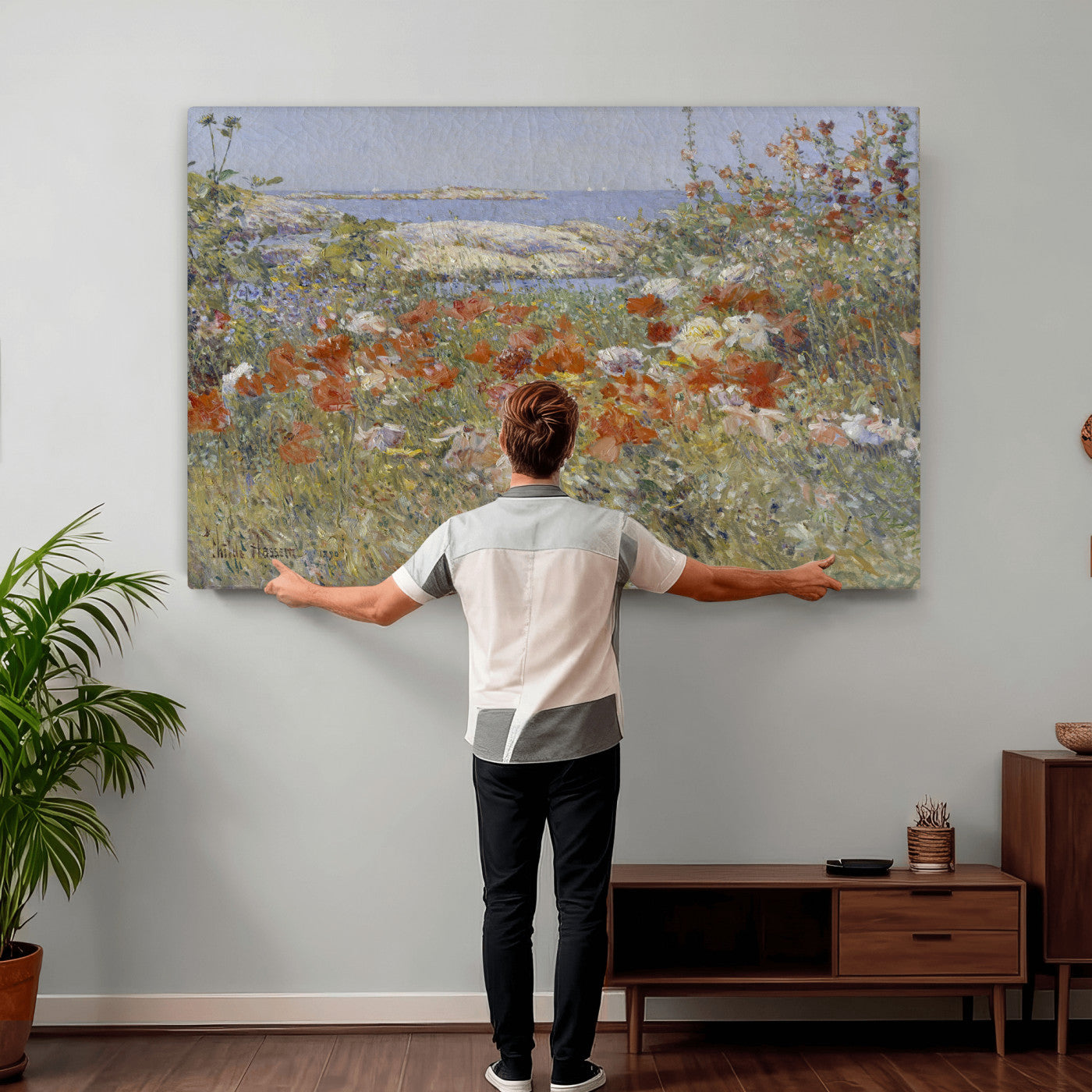 54770907-MGV-CV-36X24 - Childe Hassam Celia Thaxter Garden Canvas — 1890 American Impressionist Poppy Floral Print | Isles of Shoals Coastal Art | Classic Gift