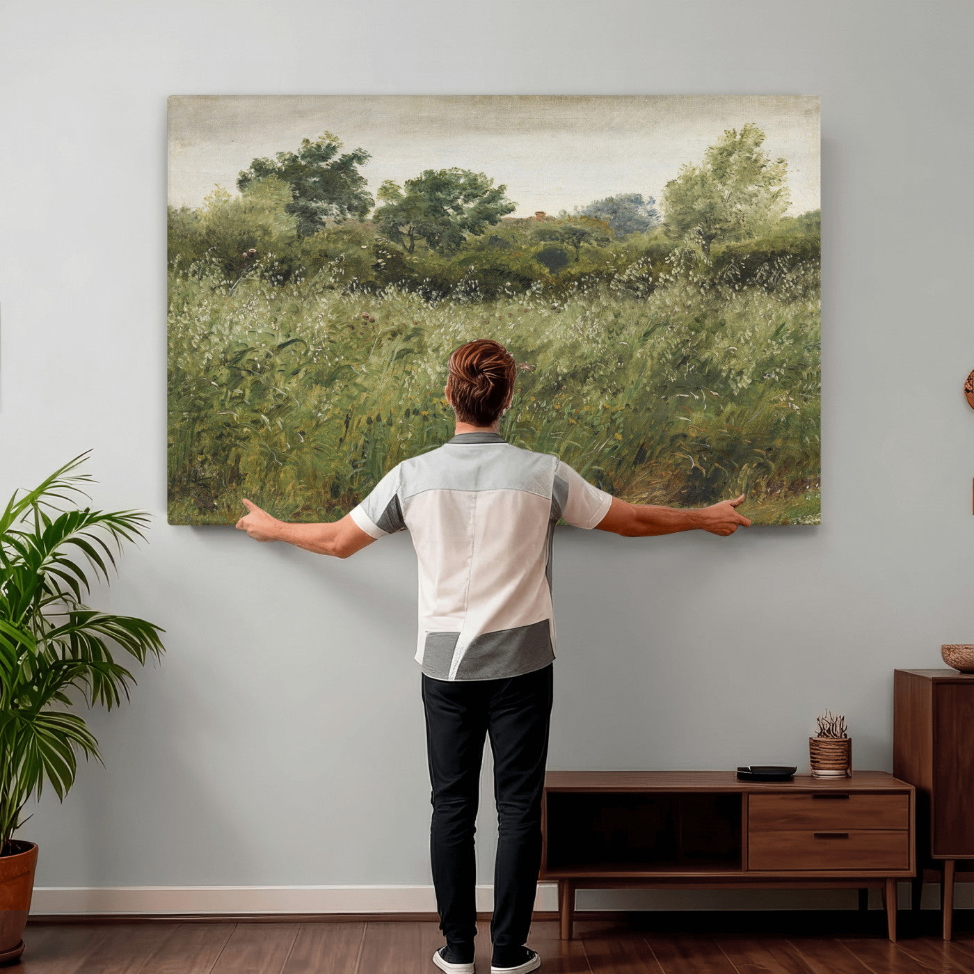 92328261-MGV-CV-36X24 - Wildflower Meadow Canvas Wall Art, Impressionist Overgrown Field Painting Print, Vintage Green Nature Decor, Cottagecore Botanical Art, Living Room Print