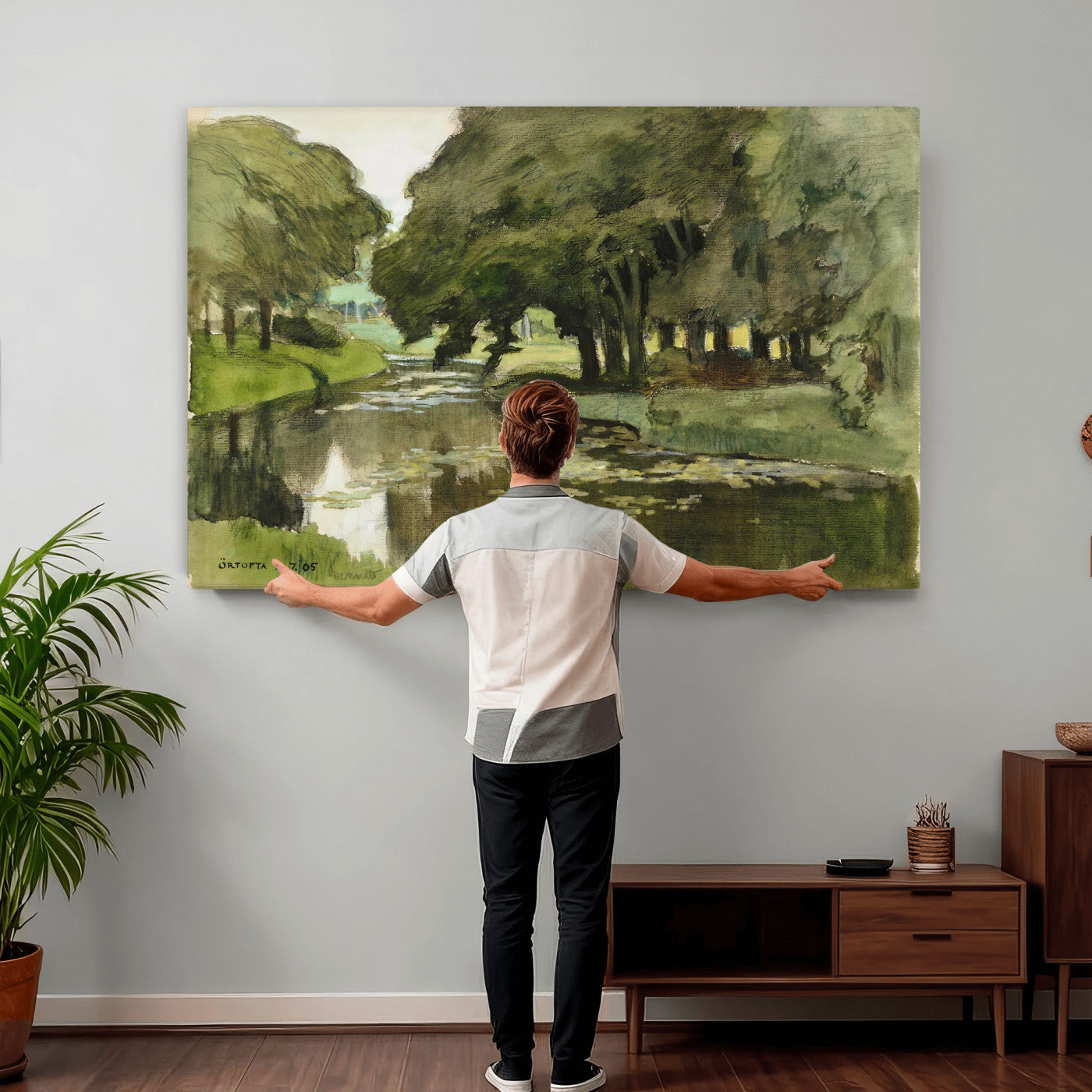 54446767-MGV-CV-36X24 - Anders Zorn Watercolor Canvas Print, Örtofta 1905 Swedish River Landscape, Impressionist Nature Art, Scandinavian Wall Decor, Plein Air Painting Print