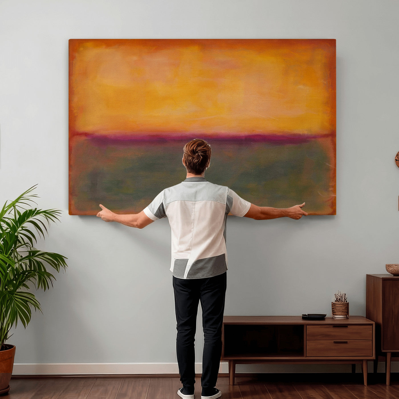 21628300-MGV-CV-36X24 - Abstract Color Field Wall Art Canvas Print, Framed Minimalist Horizon Artwork for Living Room Bedroom Office