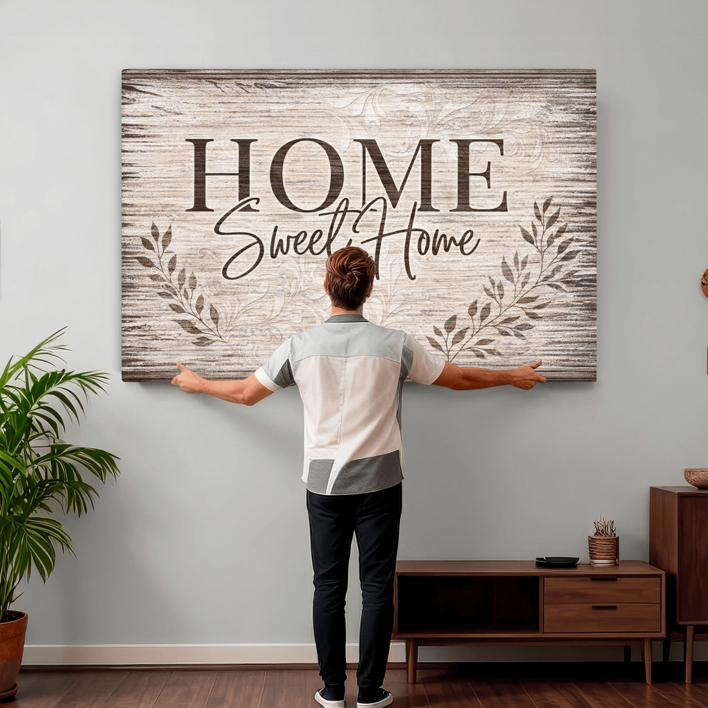 81157008S-MGV-CV-36X24 - Home Sweet Home Wall Art Canvas Print, Floral Farmhouse Sign, Rustic Neutral Entryway Bedroom Living Room Decor