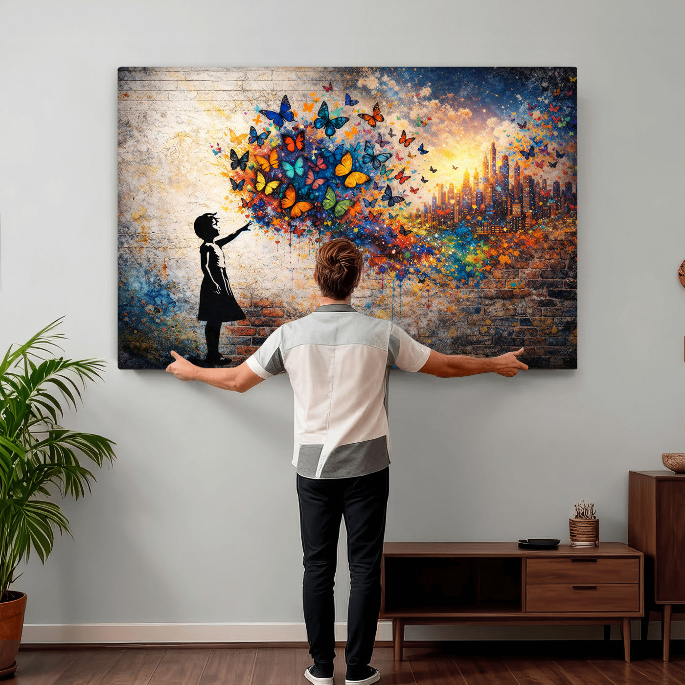 21540821-MGV-CV-36X24 - Banksy Girl Wall Art Canvas Print for Living Room Decor