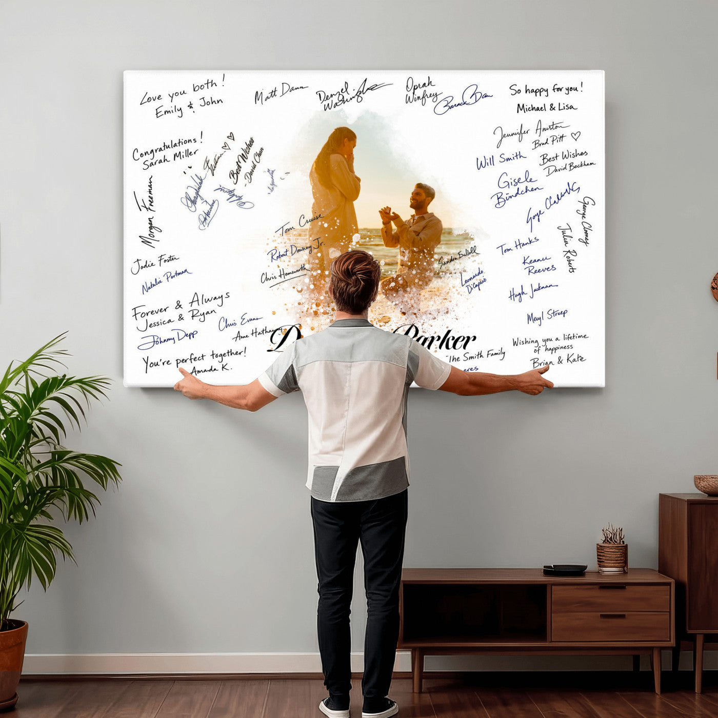 75692697-MGV-CV-36X24 - Wedding Guest Book Alternative Wall Art Canvas Print, Personalized Wedding Signature Poster, Custom Couple Photo Guestbook Canvas, Bridal Shower Reception Decor