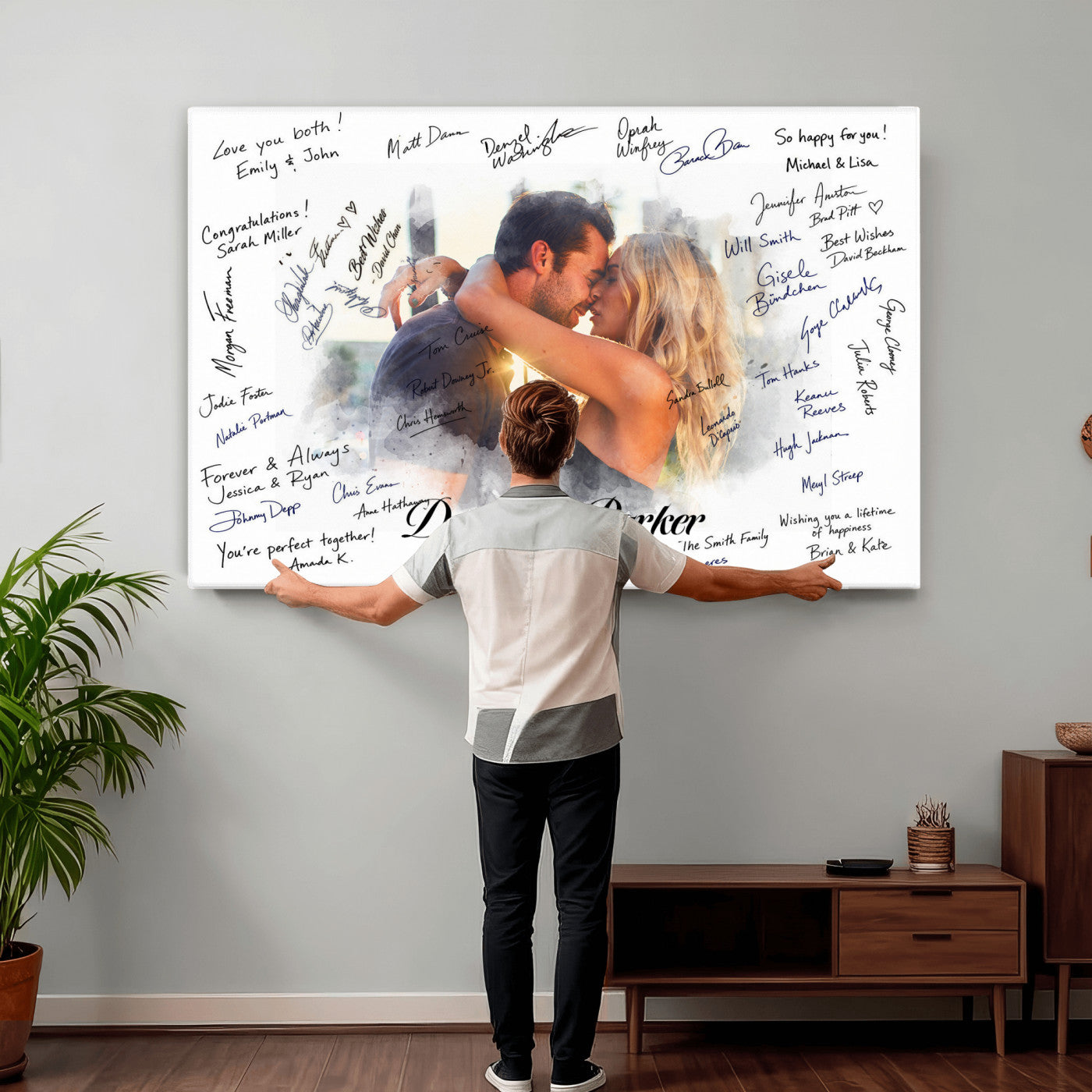 14788122-MGV-CV-36X24 - Wedding Guest Book Alternative Wall Art Canvas Print, Personalized Wedding Signature Poster, Custom Couple Photo Guestbook Canvas, Bridal Shower Reception Decor